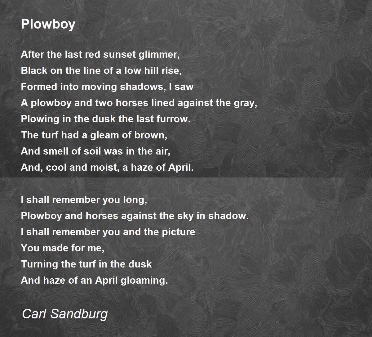 Plowboy Poem by Carl Sandburg Poem Hunter