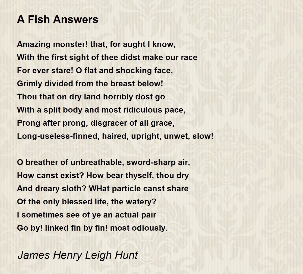 A Fish Answers Poem by James Henry Leigh Hunt Poem Hunter