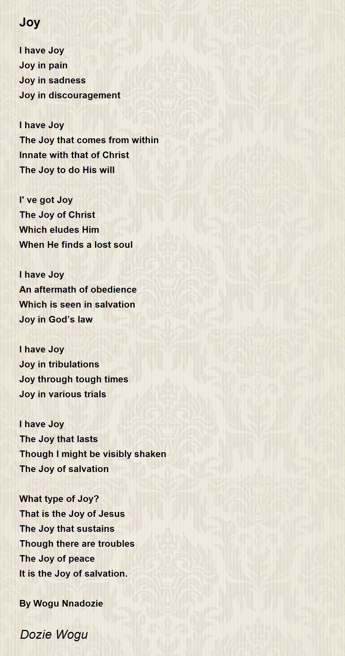 Joy Poem by Dozie Wogu Poem Hunter