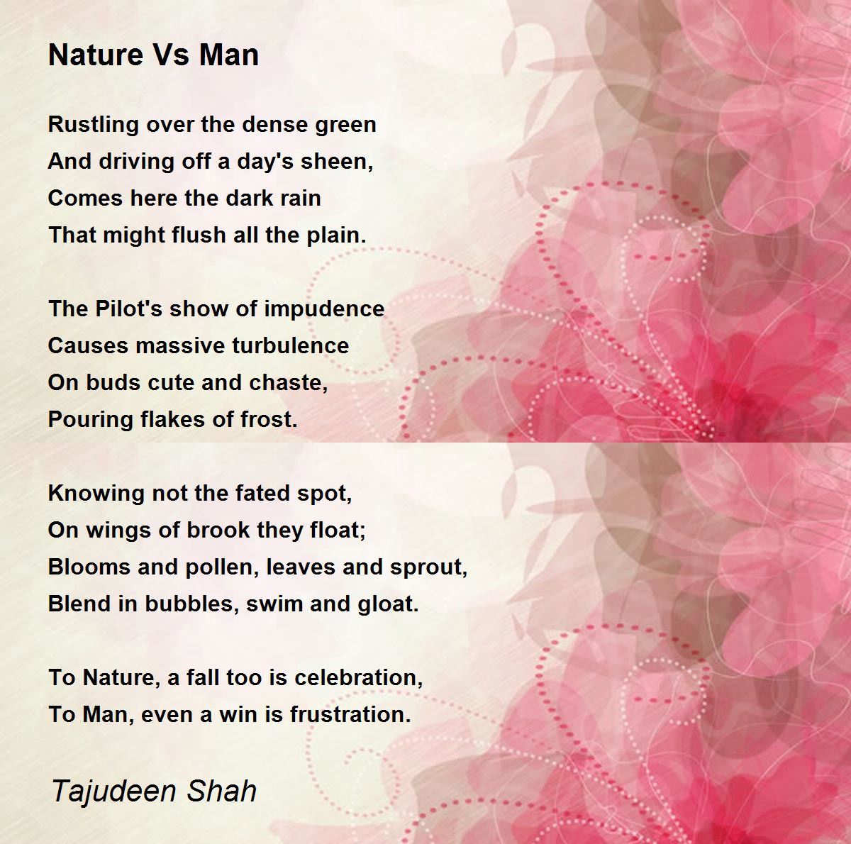 Nature Vs Man Poem by Tajudeen Shah Poem Hunter