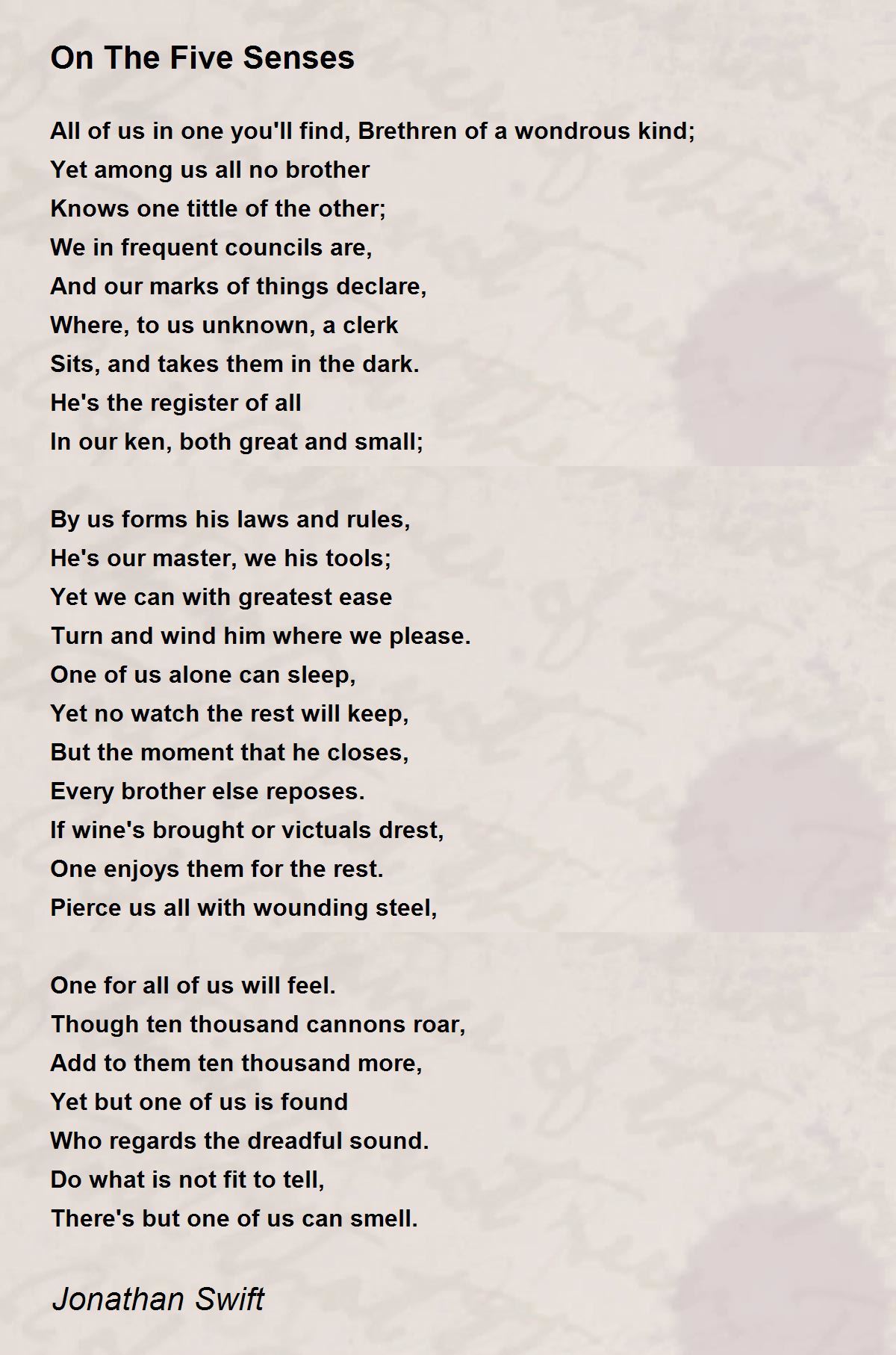 On The Five Senses Poem by Jonathan Swift - Poem Hunter