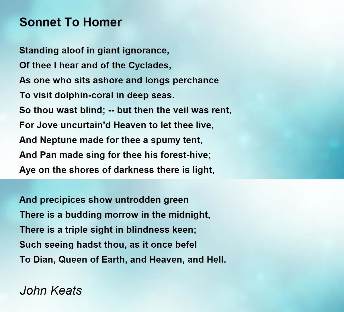 Sonnet To Homer Poem by John Keats - Poem Hunter