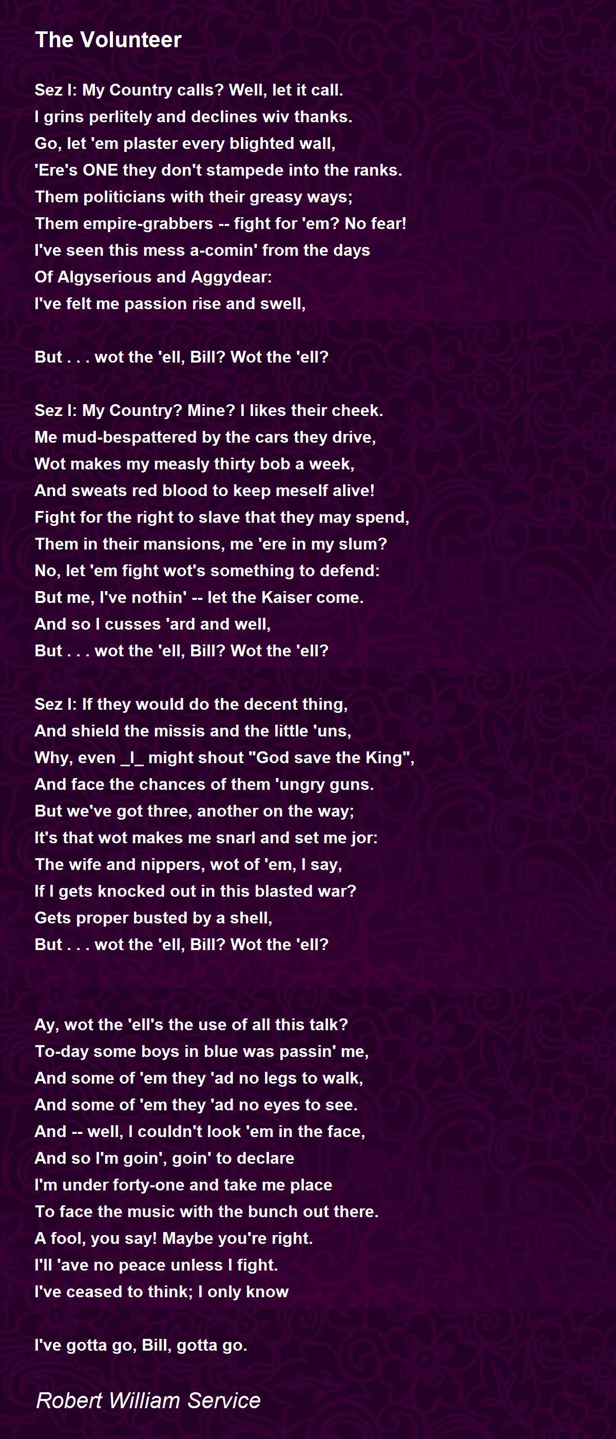 The Volunteer Poem by Robert William Service - Poem Hunter