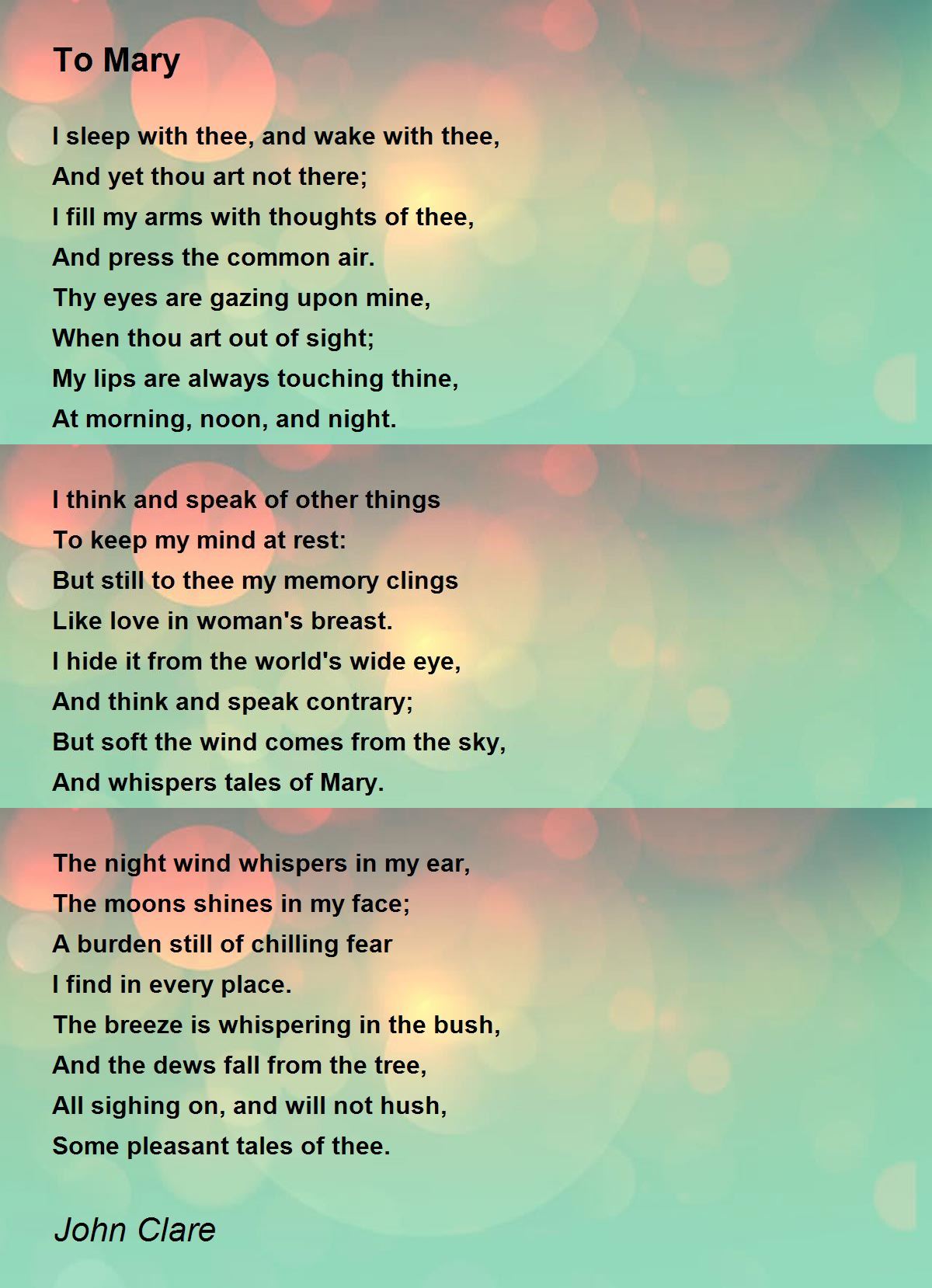 To Mary Poem by John Clare - Poem Hunter