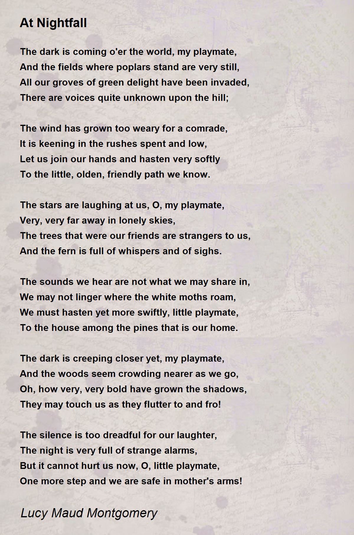 At Nightfall Poem by Lucy Maud Montgomery Poem Hunter