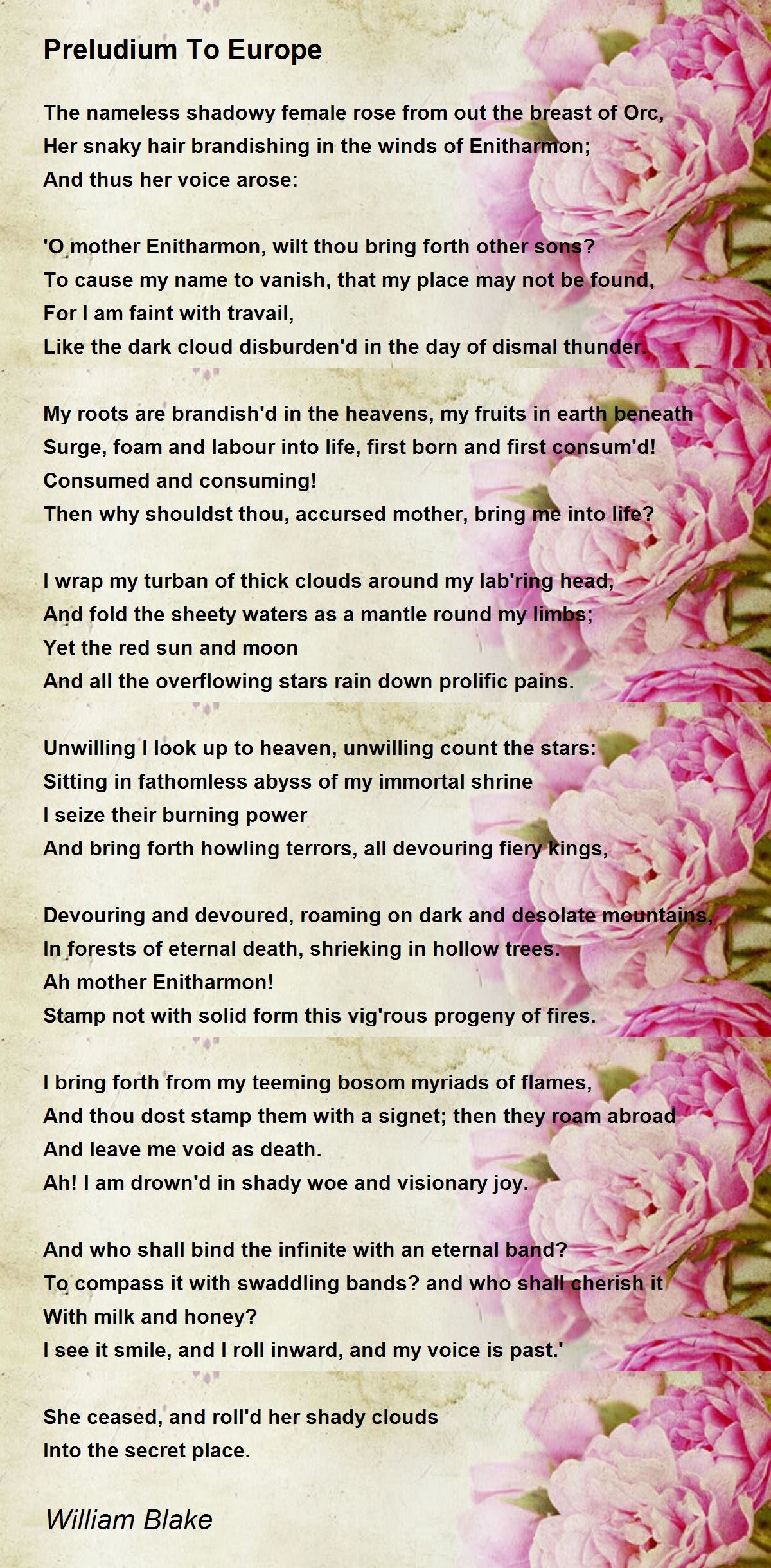 Preludium To Europe Poem by William Blake - Poem Hunter