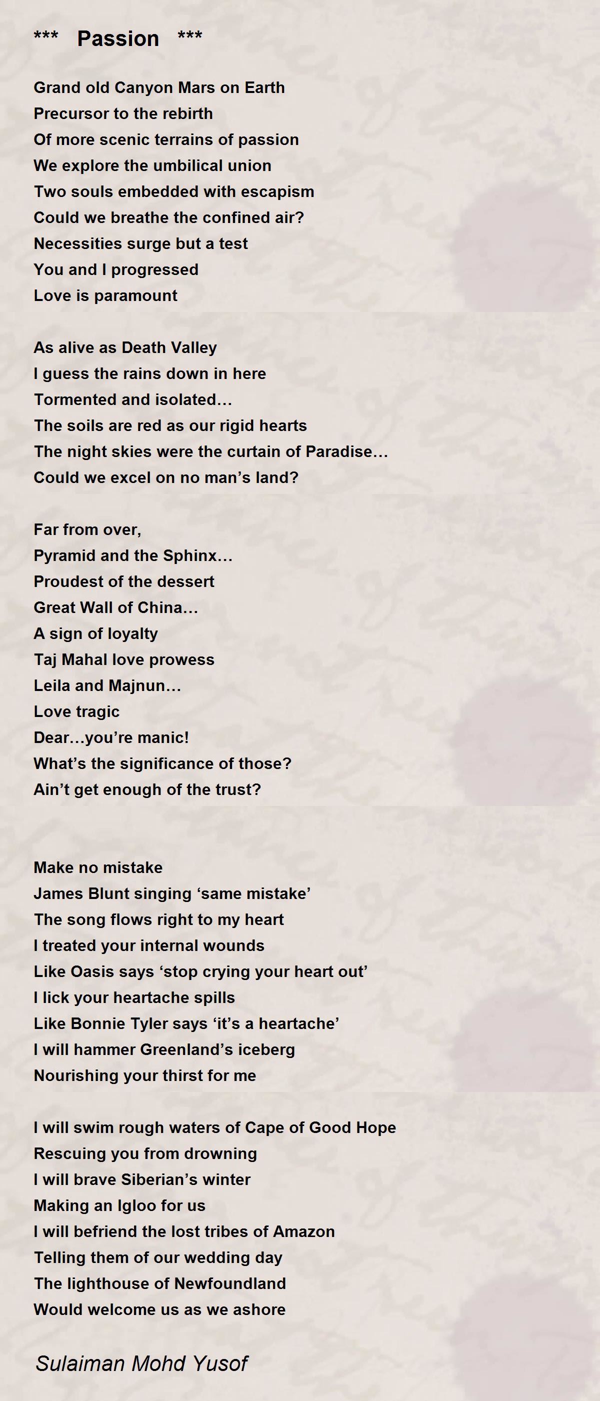Passion Poem By Sulaiman Mohd Yusof Poem Hunter