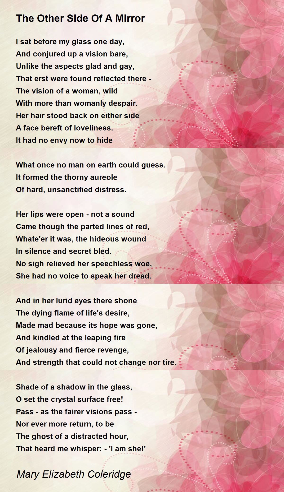 The Other Side Of A Mirror Poem by Mary Elizabeth Coleridge Poem Hunter