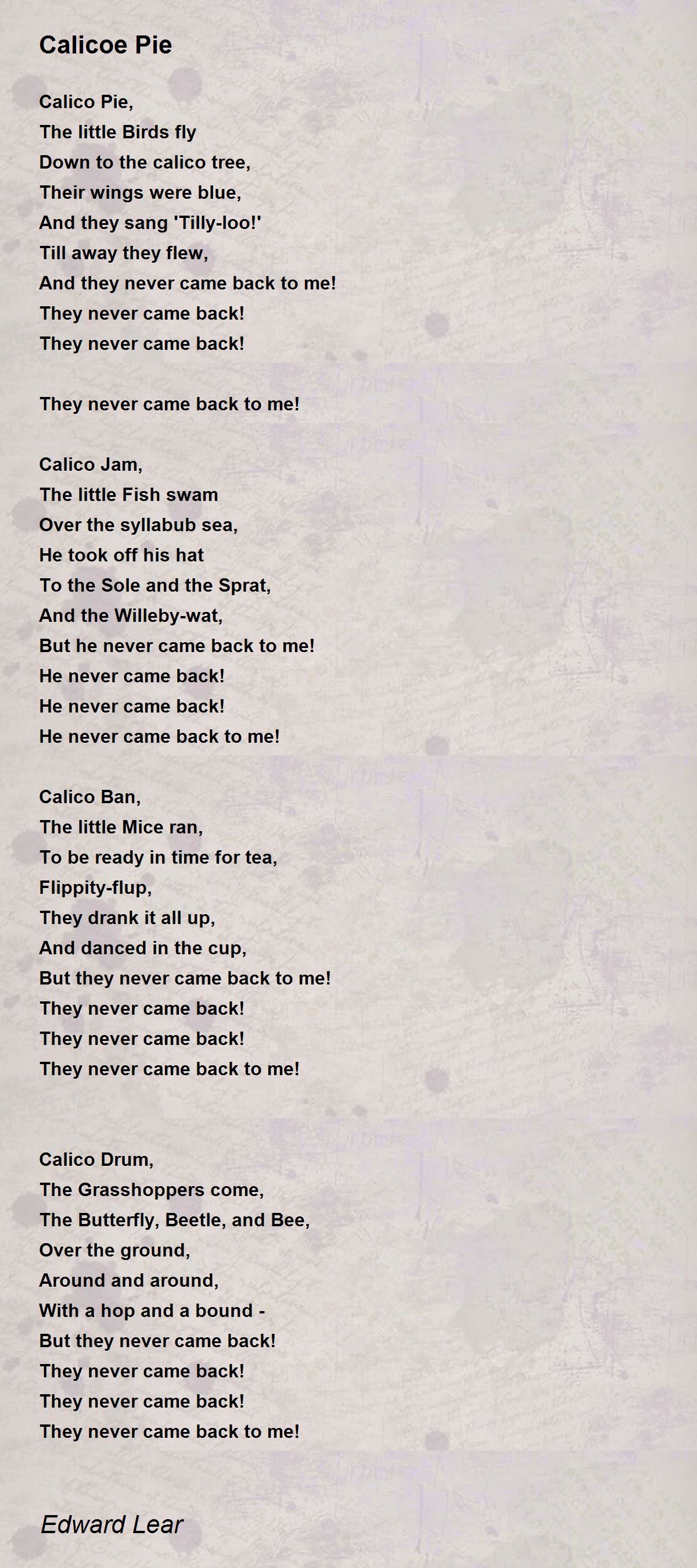 Calicoe Pie Poem by Edward Lear Poem Hunter