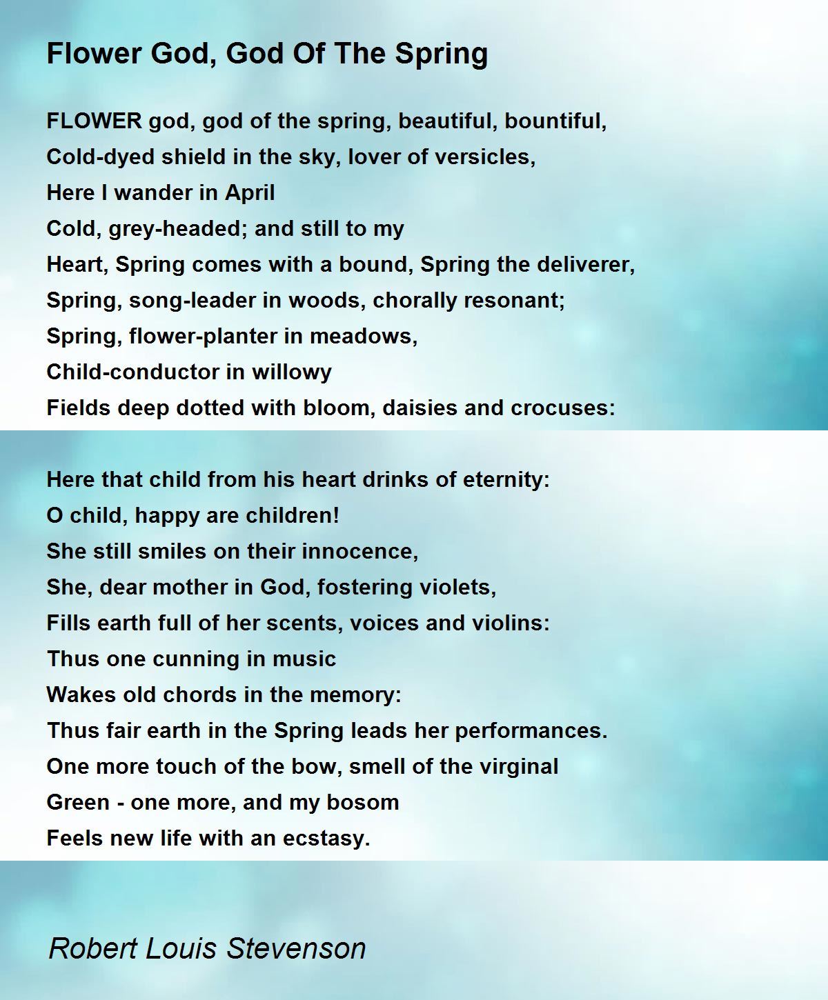 Flower God, God Of The Spring Poem by Robert Louis Stevenson Poem Hunter