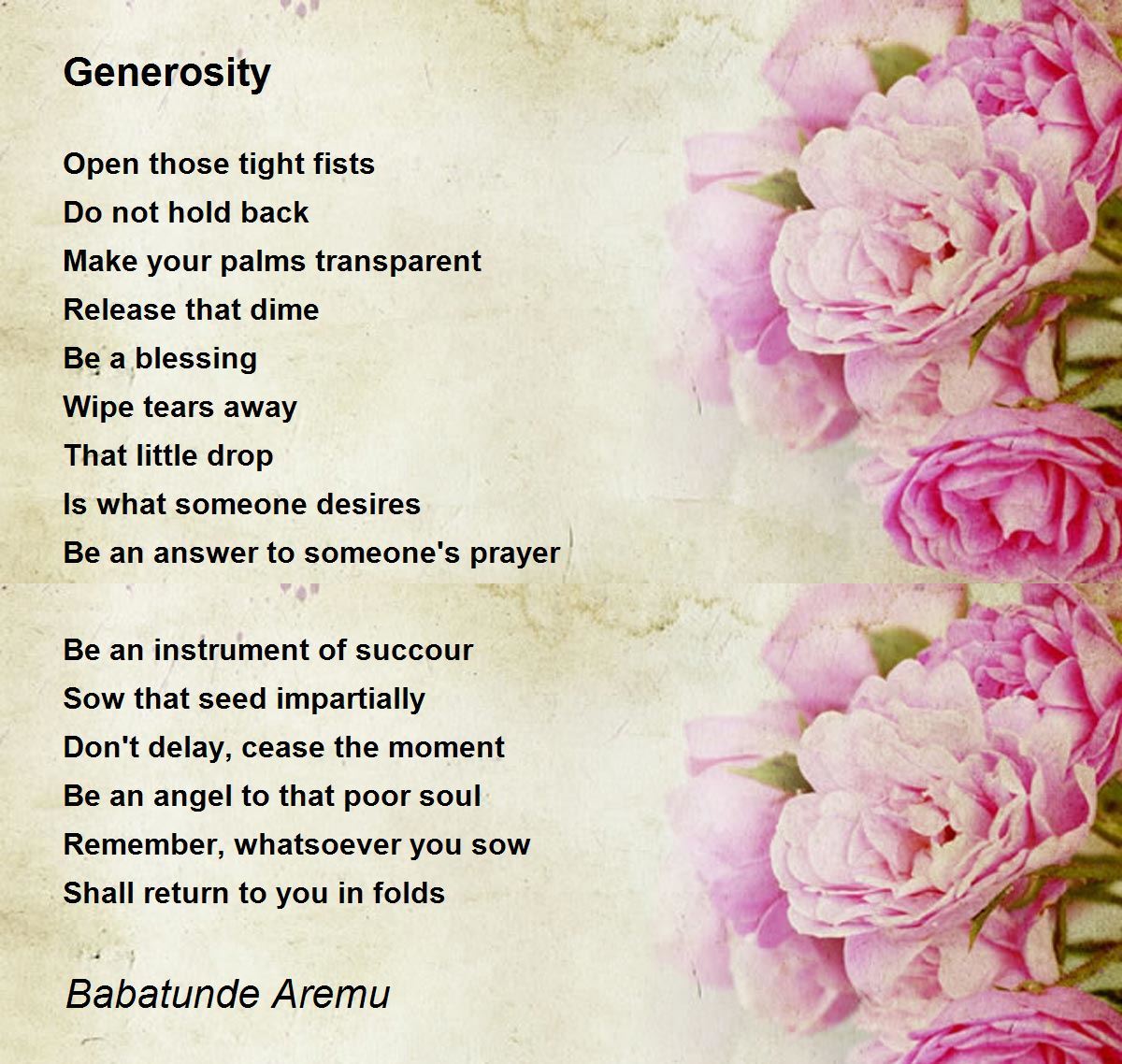 Generosity Poem by Babatunde Aremu - Poem Hunter