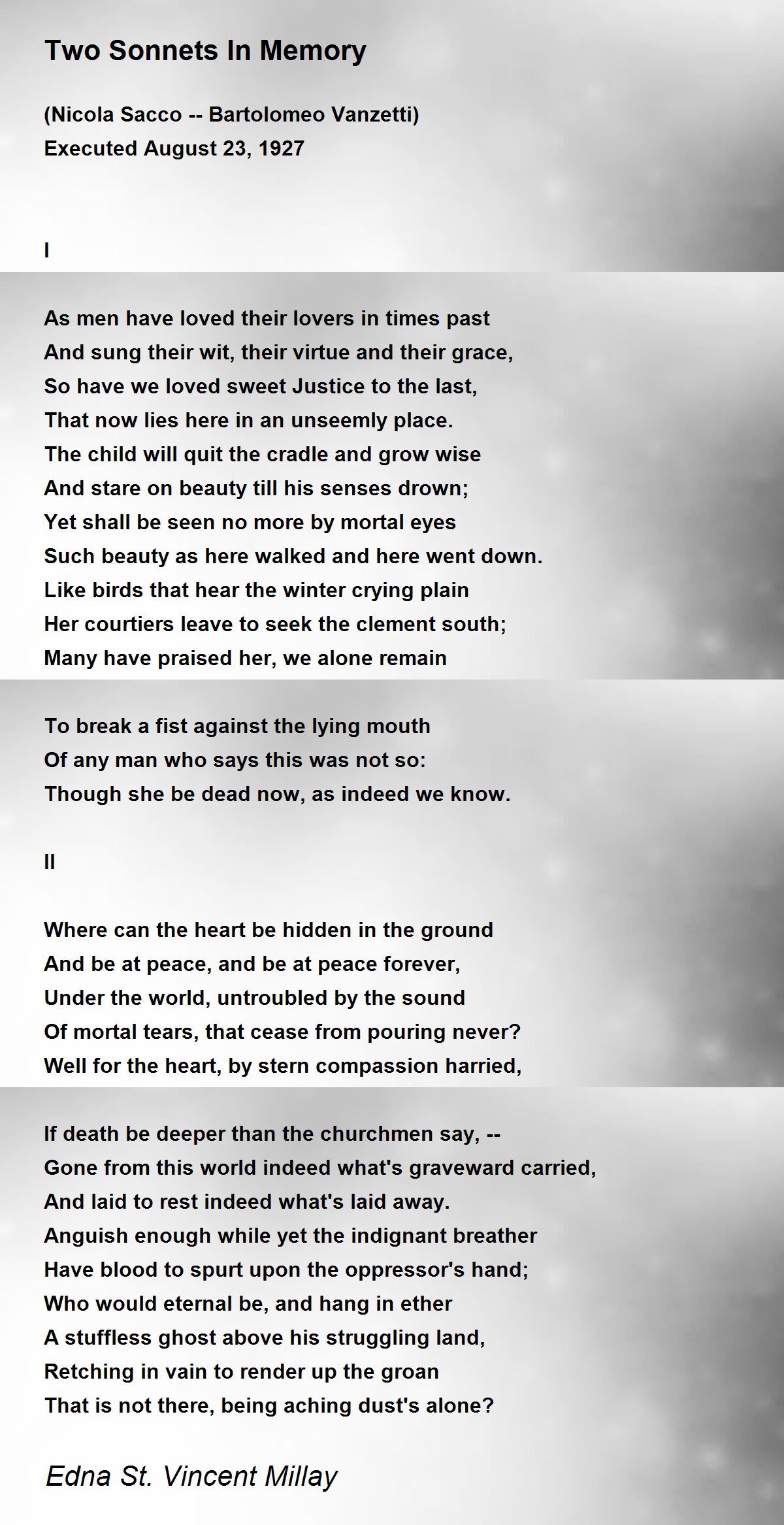 Two Sonnets In Memory Poem by Edna St. Vincent Millay - Poem Hunter