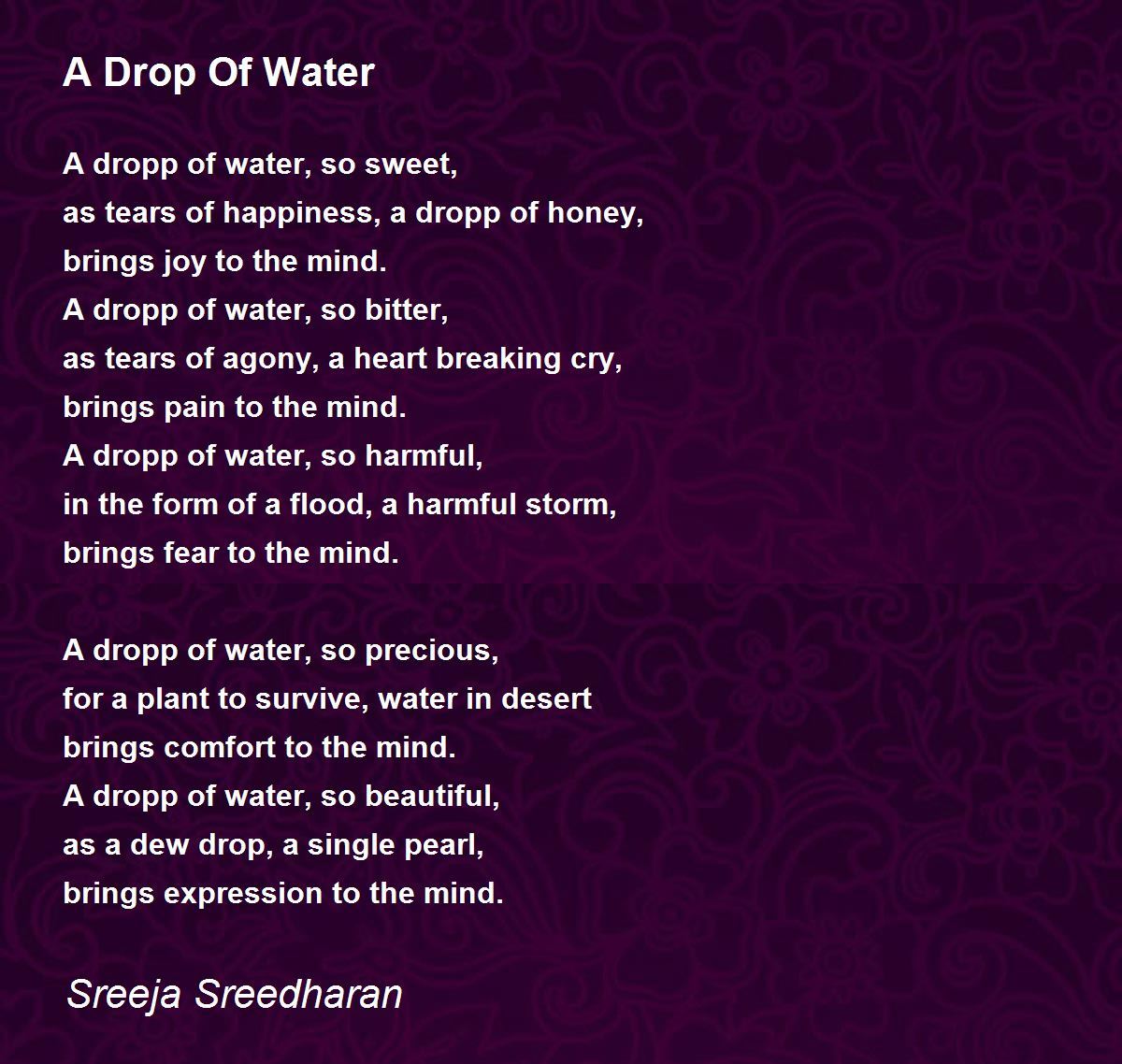 A Drop Of Water Poem by Sreeja Sreedharan Poem Hunter