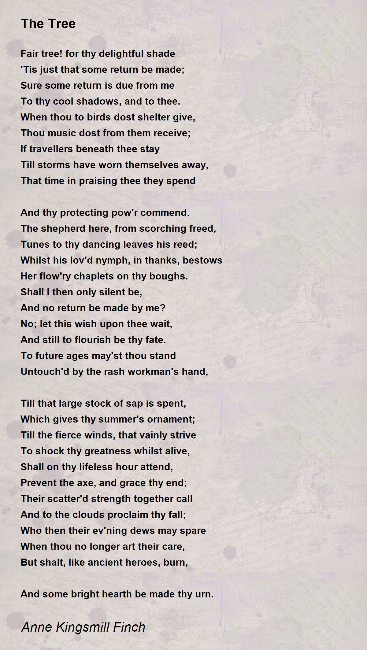 The Tree Poem by Anne Kingsmill Finch Poem Hunter