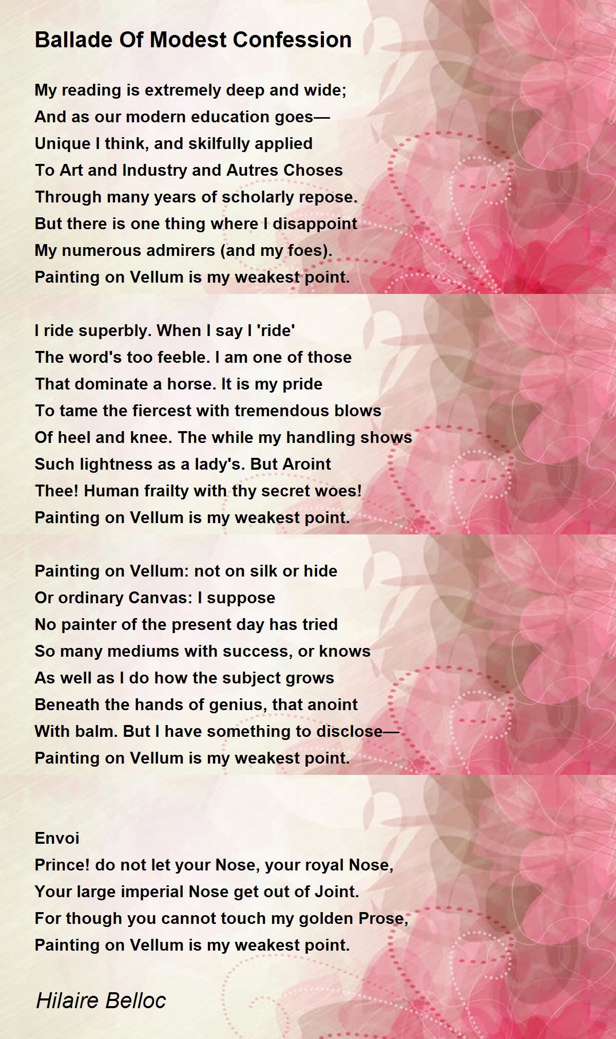 Ballade Of Modest Confession Poem by Hilaire Belloc - Poem Hunter