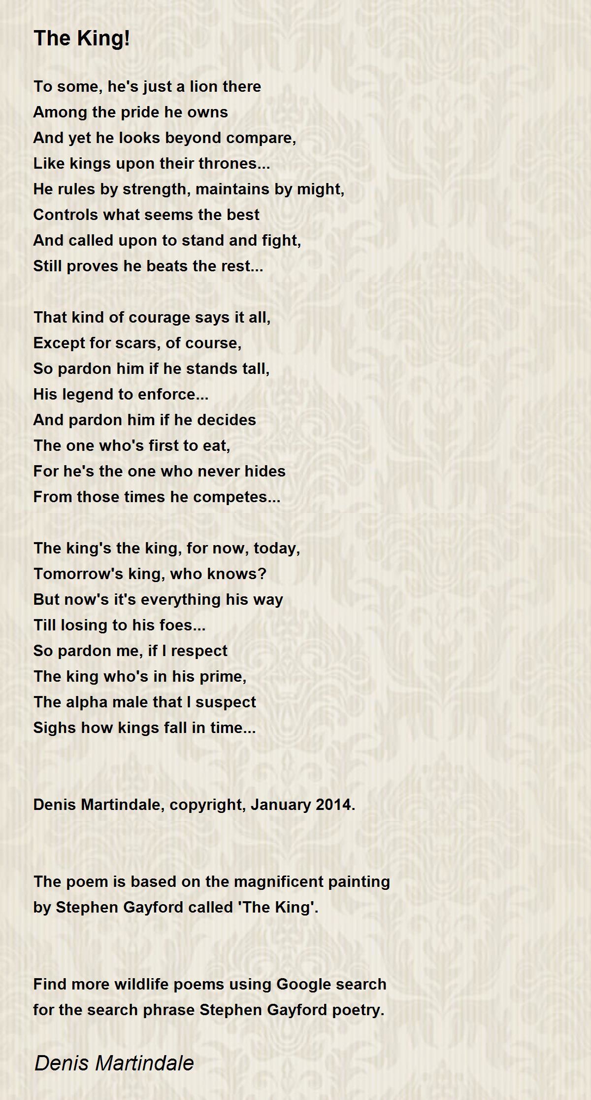 The King! Poem by Denis Martindale Poem Hunter