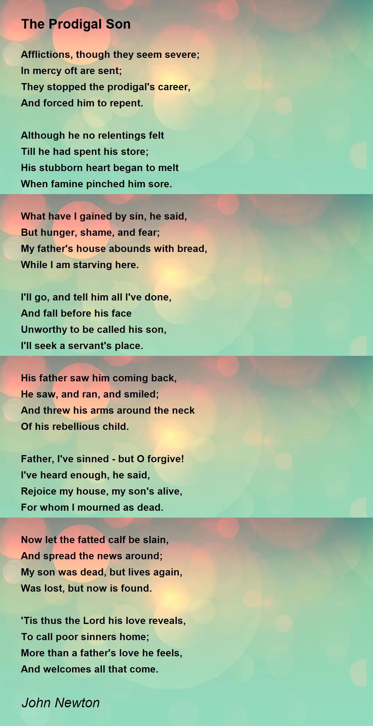 The Prodigal Son Poem by John Newton - Poem Hunter