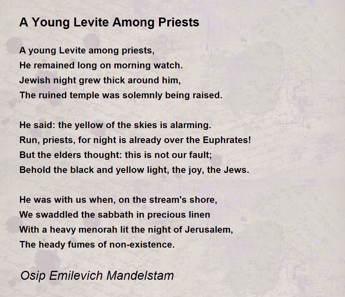 A Young Levite Among Priests Poem by Osip Emilevich Mandelstam - Poem ...
