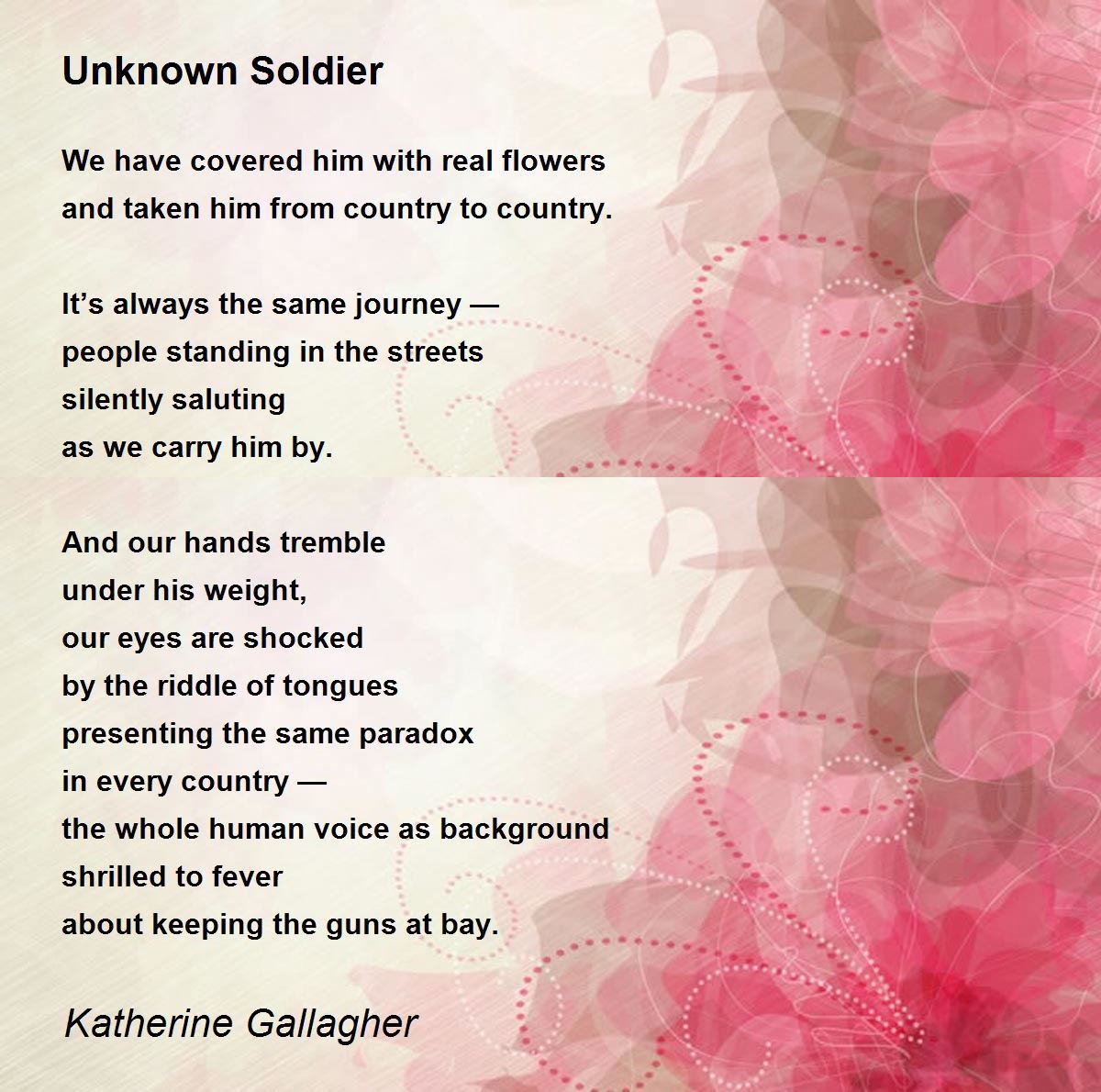 Unknown Soldier Poem by Katherine Gallagher Poem Hunter