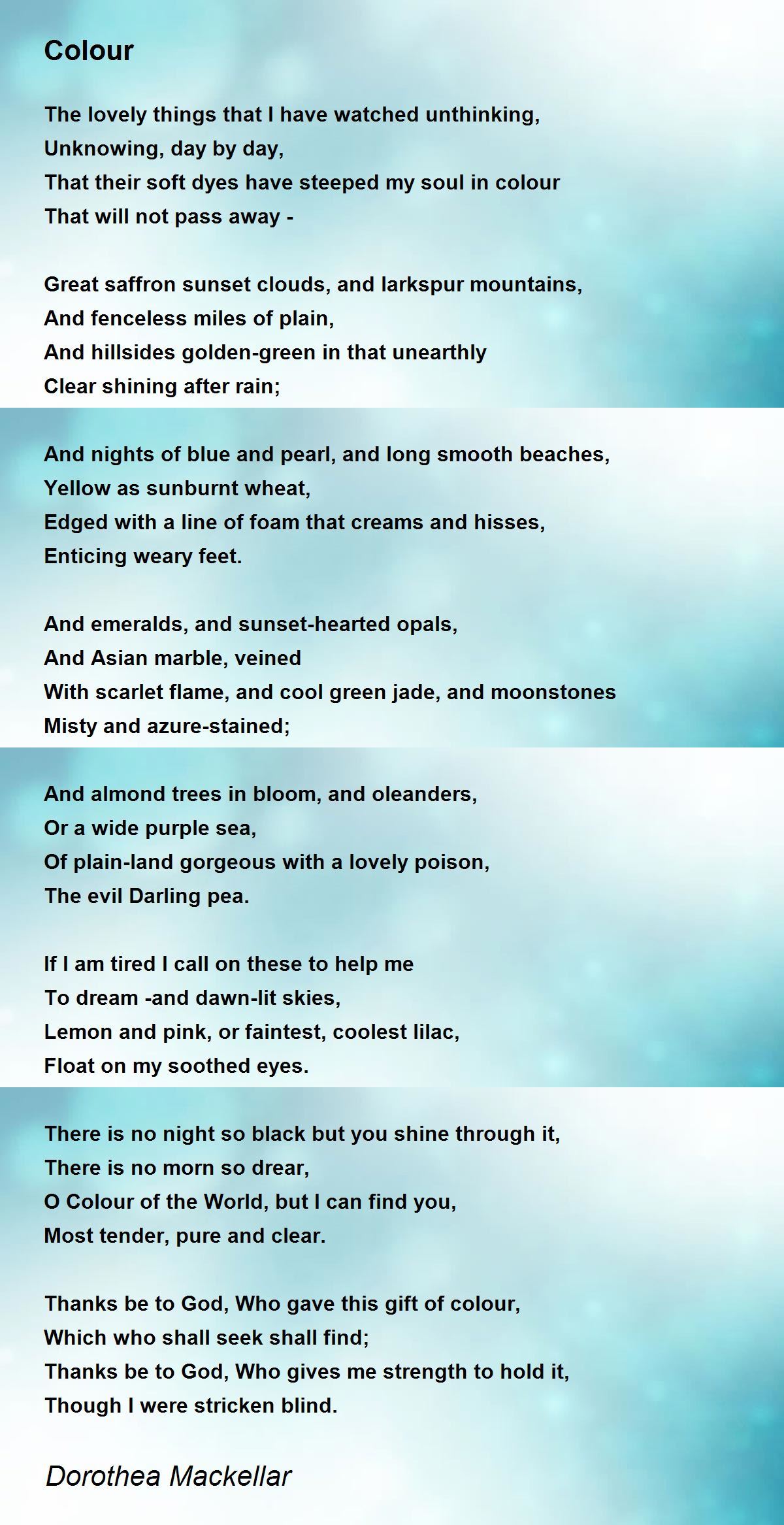 Colour Poem by Dorothea Mackellar Poem Hunter