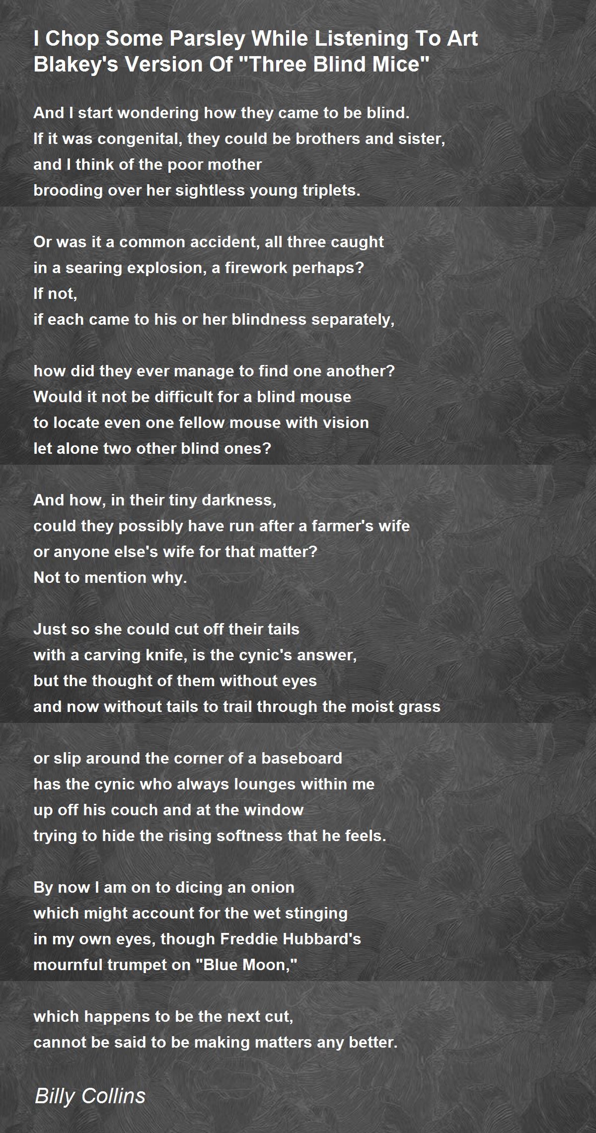 I Chop Some Parsley While Listening To Art Blakey's Version Of "Three