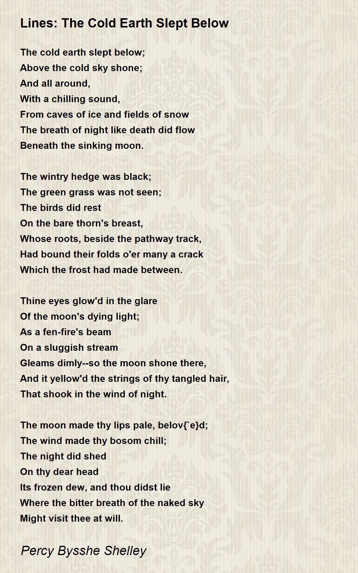 Lines: The Cold Earth Slept Below Poem by Percy Bysshe Shelley - Poem