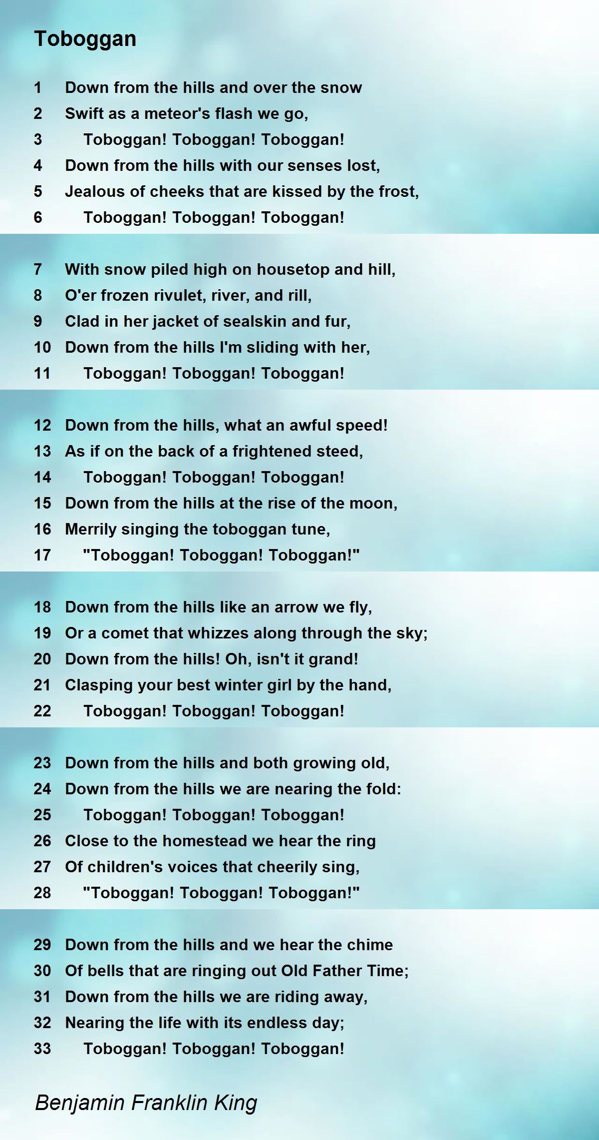 Toboggan Poem by Benjamin Franklin King Poem Hunter