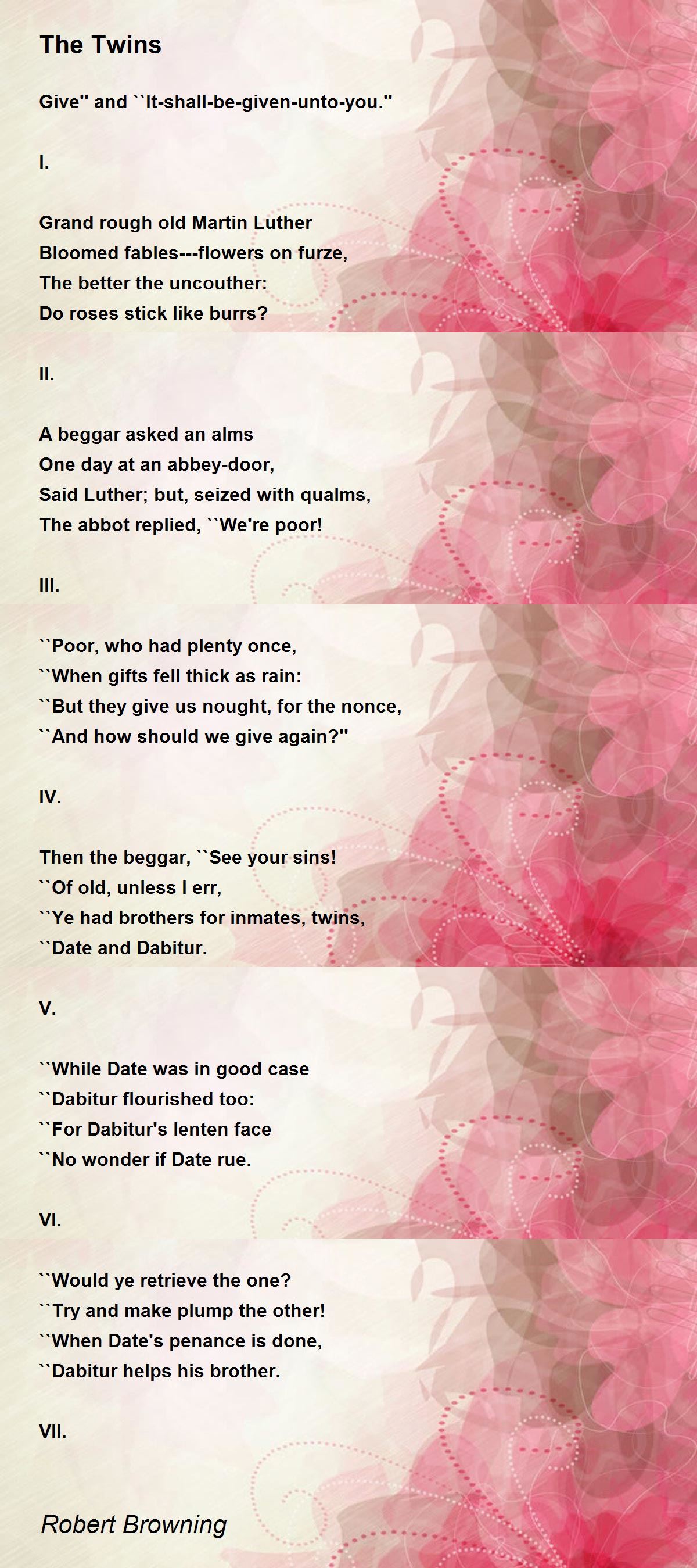 The Twins Poem by Robert Browning - Poem Hunter