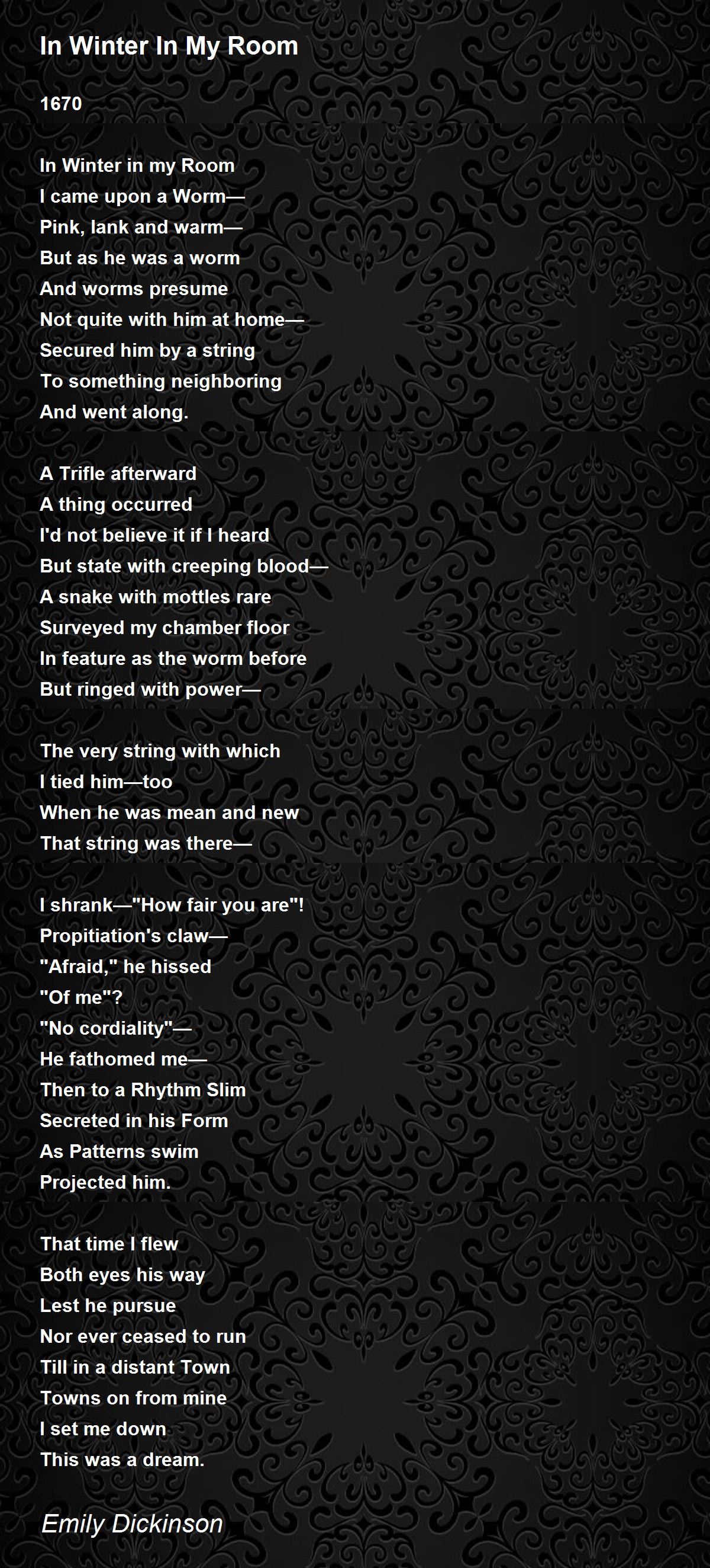 In Winter In My Room Poem by Emily Dickinson Poem Hunter