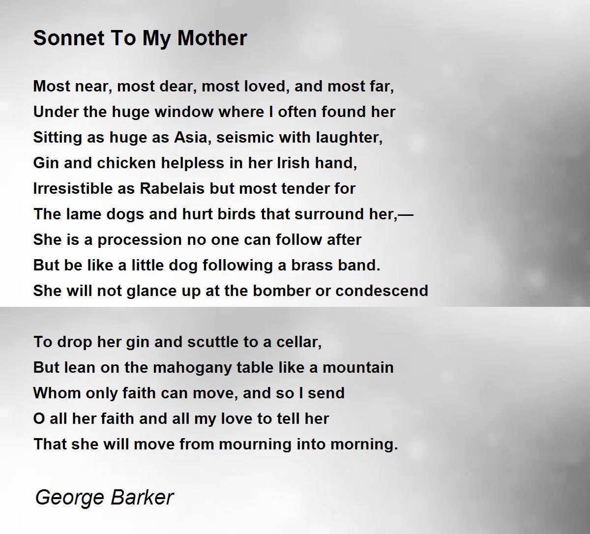 Sonnet To My Mother Poem by George Barker - Poem Hunter
