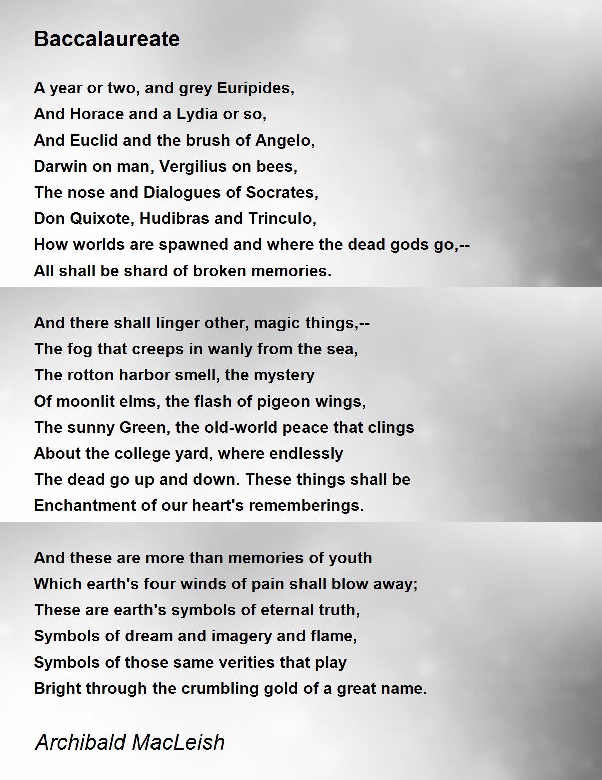 Baccalaureate Poem by Archibald MacLeish - Poem Hunter