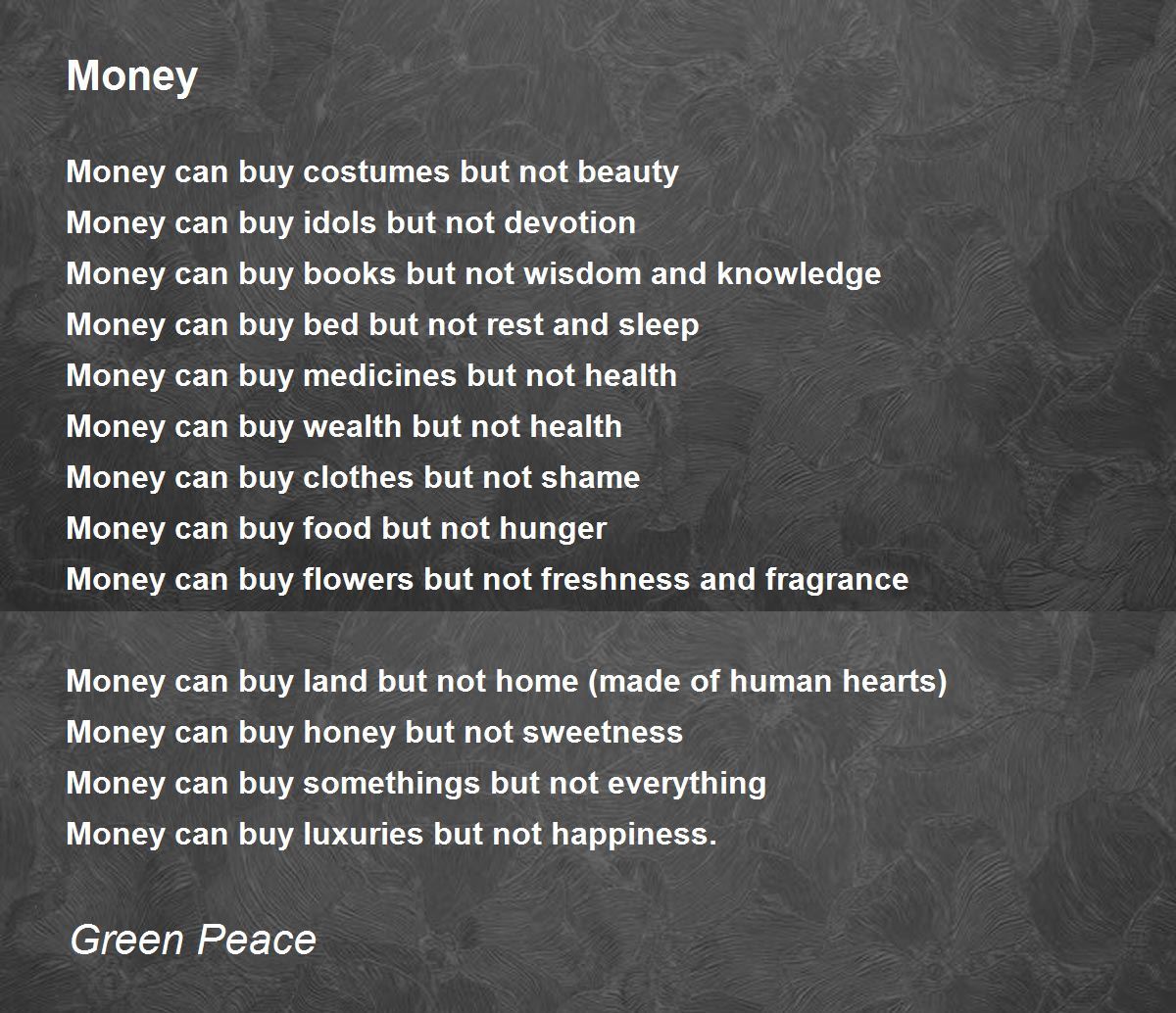 Essay on can money buy love
