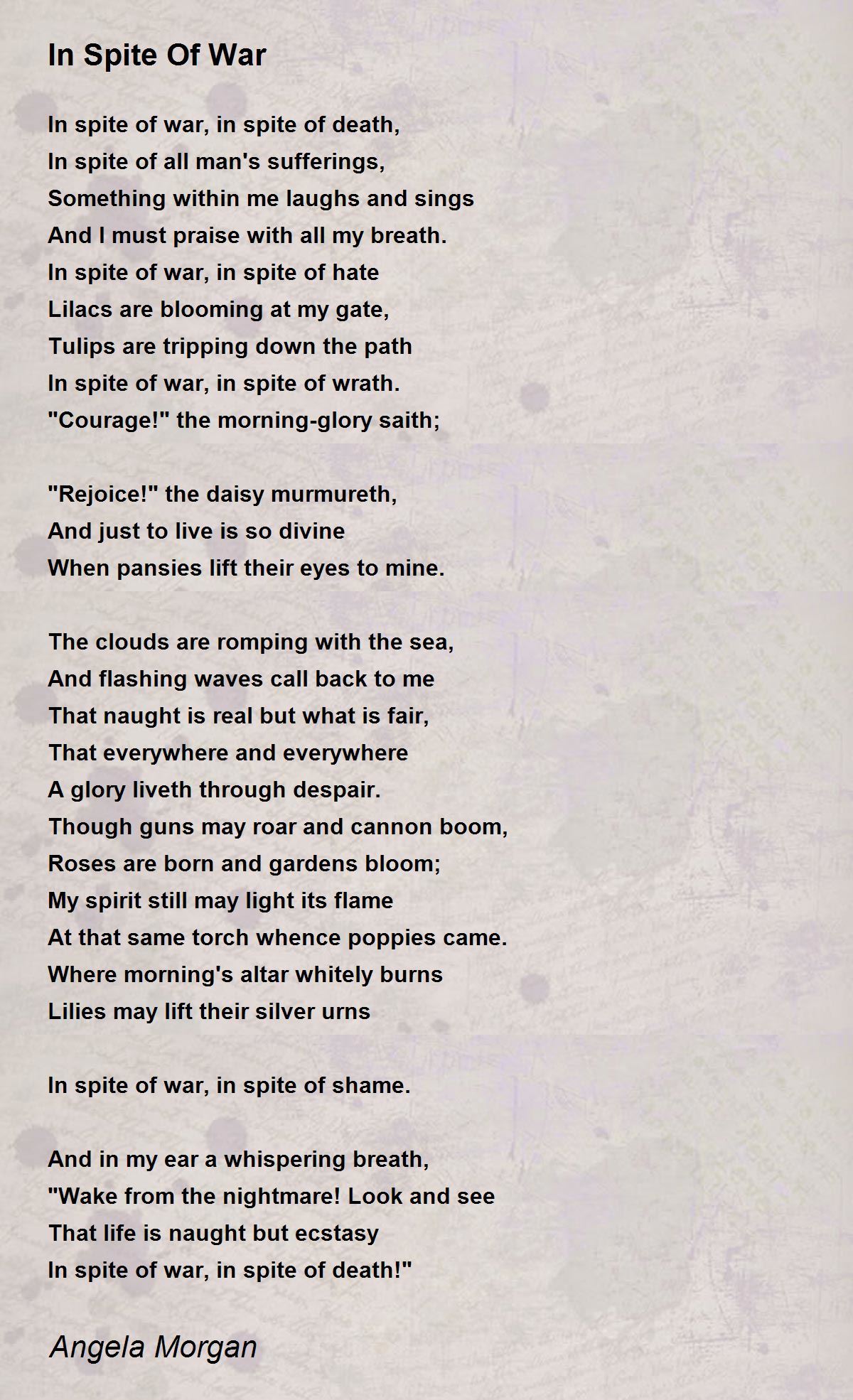 In Spite Of War Poem by Angela Morgan - Poem Hunter