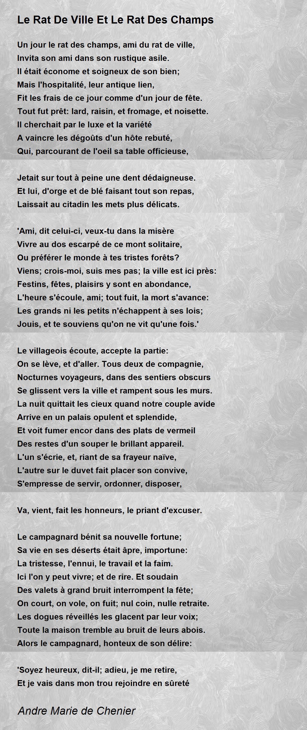 Le Rat Des Villes Et Le Rat Des Champs Texte