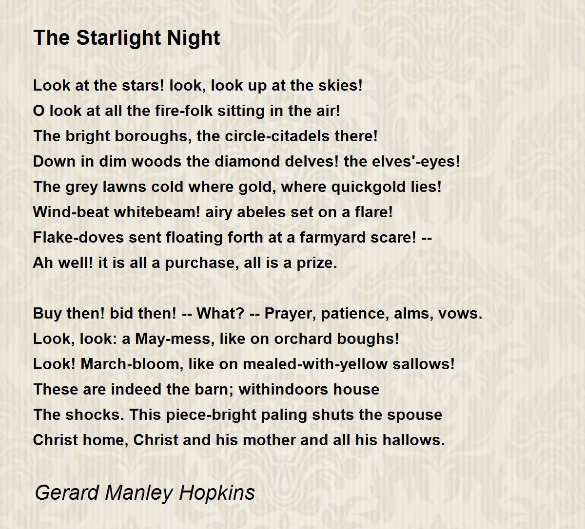 The Starlight Night Poem by Gerard Manley Hopkins - Poem Hunter