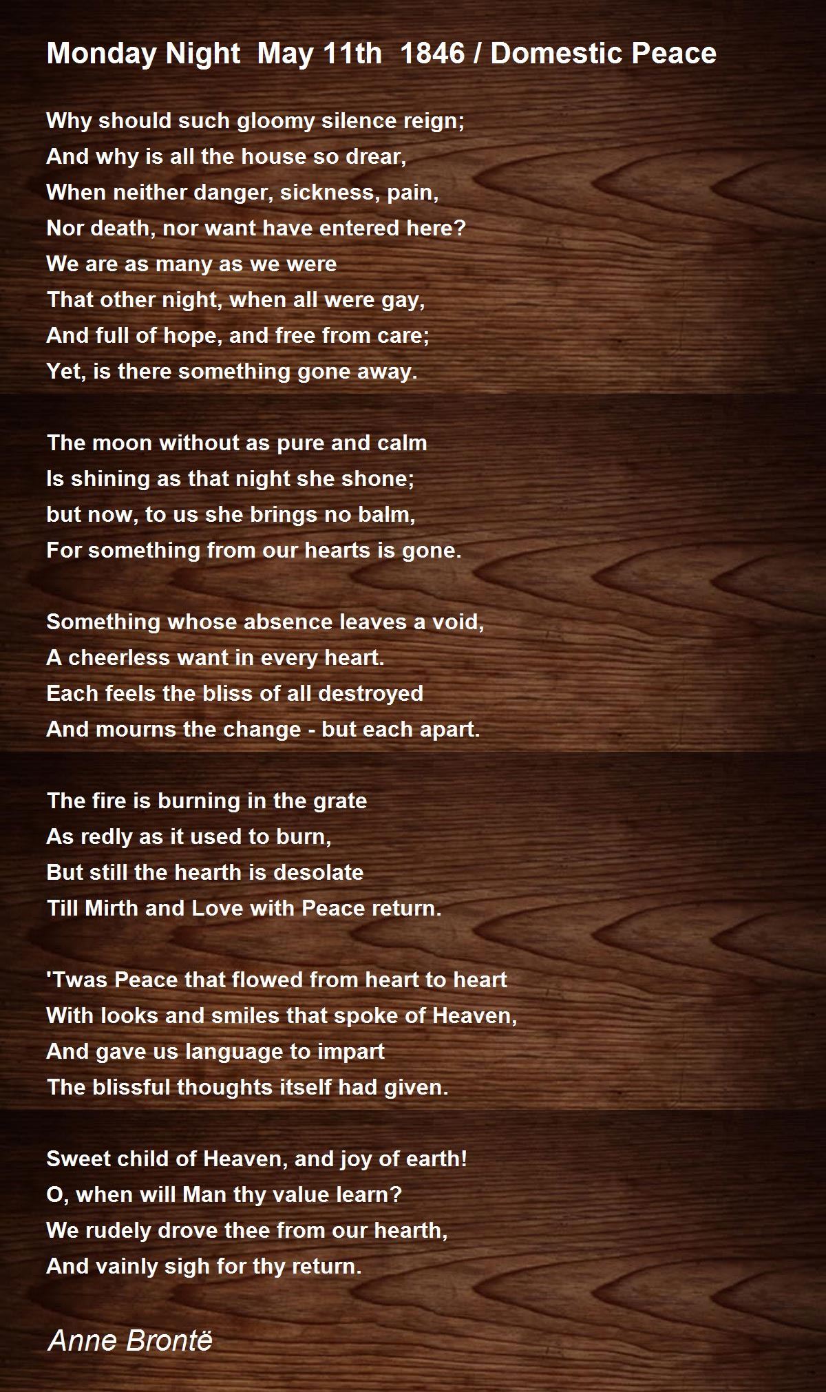 Monday Night May 11th 1846 / Domestic Peace Poem by Anne Brontë - Poem