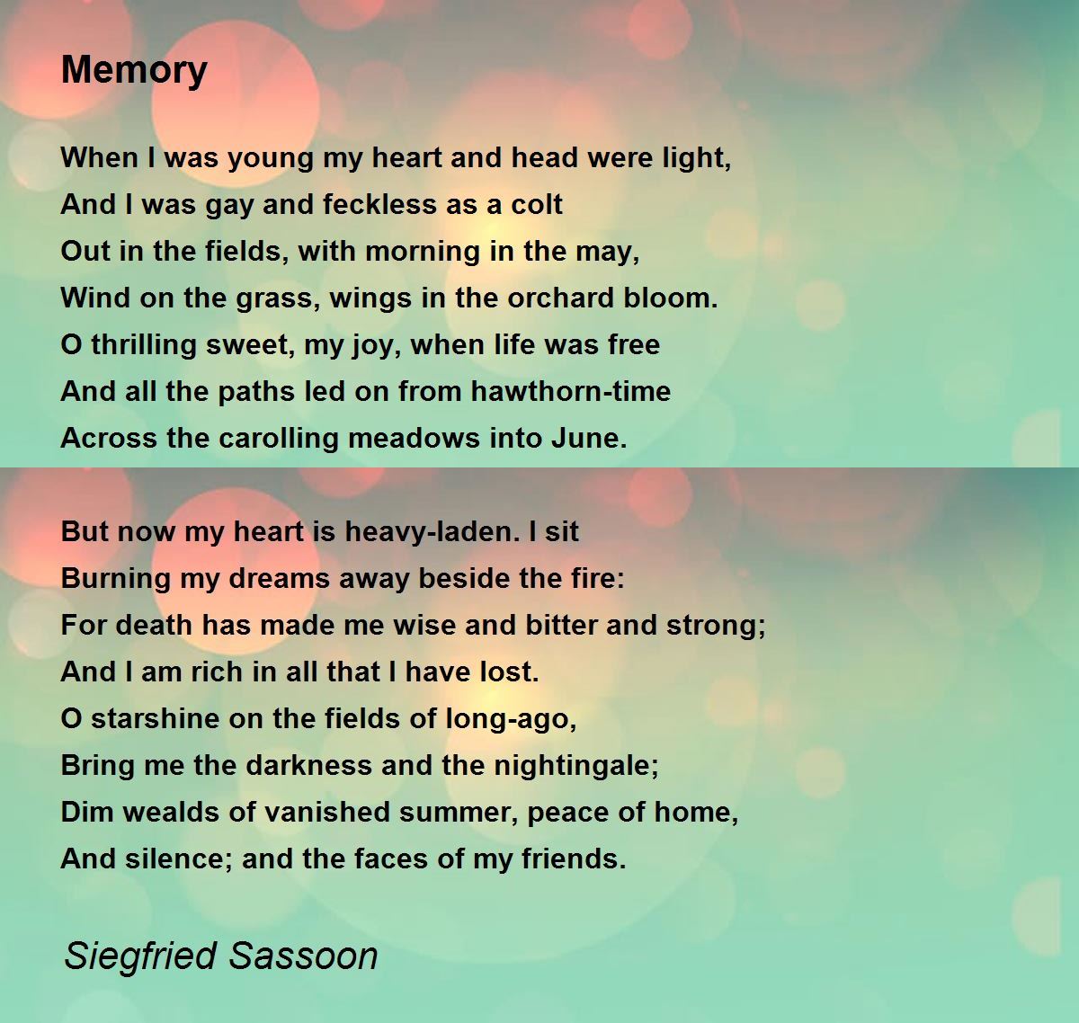 Memory Poem by Siegfried Sassoon - Poem Hunter