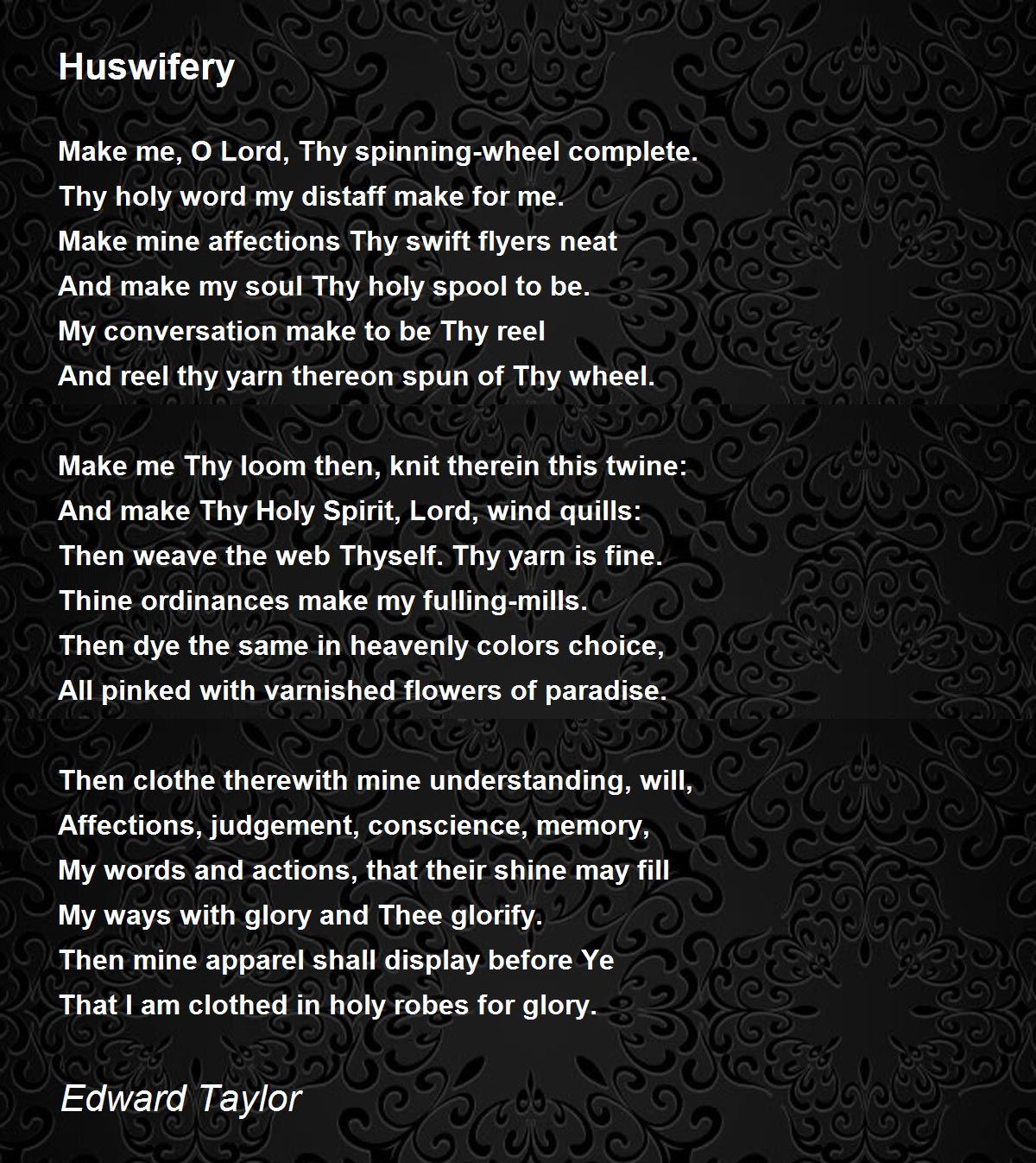 Huswifery Poem by Edward Taylor - Poem Hunter