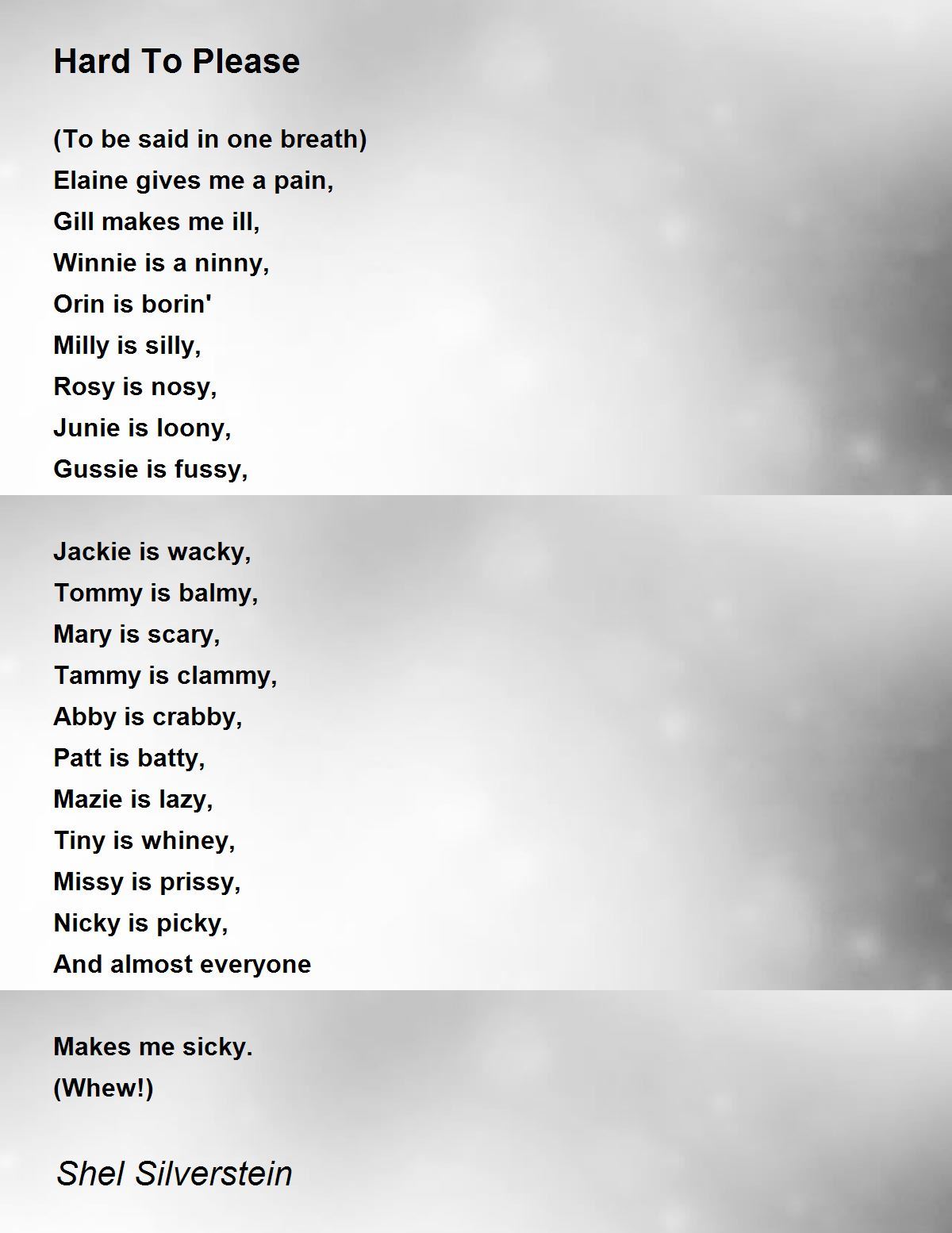 Hard To Please Poem By Shel Silverstein Poem Hunter Comments