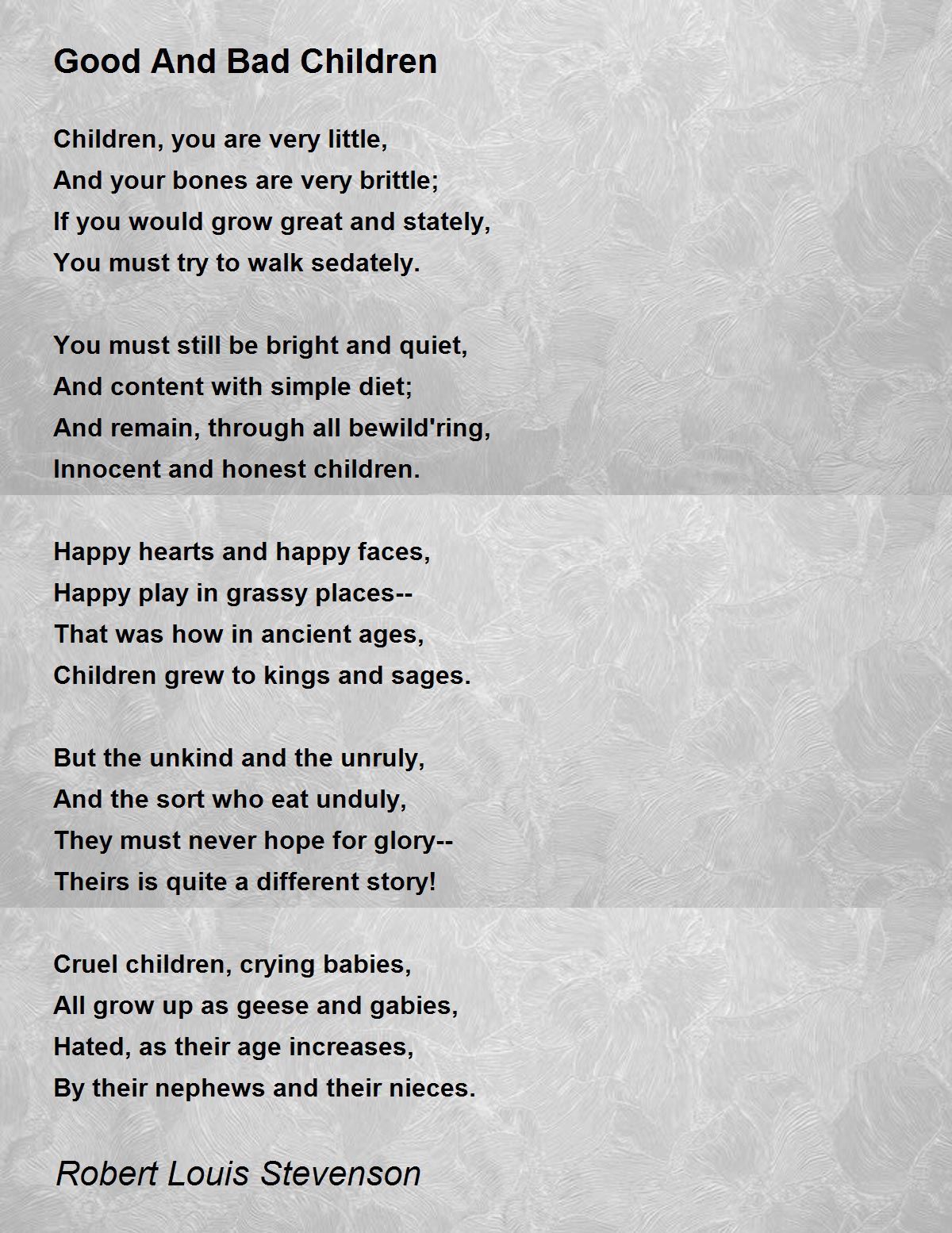 Good And Bad Children Poem by Robert Louis Stevenson - Poem Hunter