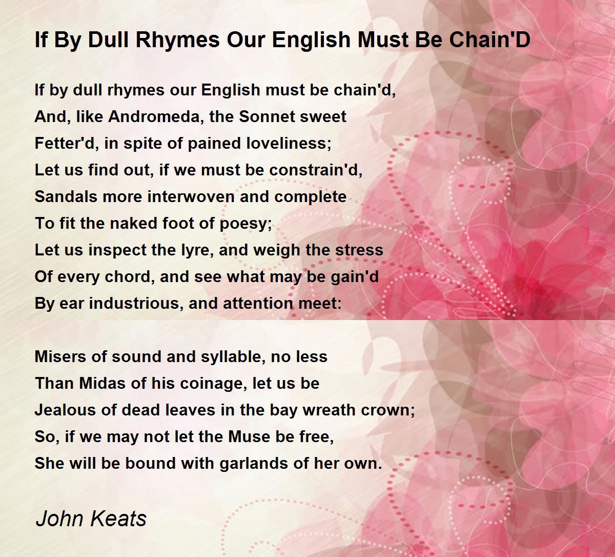 If By Dull Rhymes Our English Must Be Chain'D Poem by John Keats Poem
