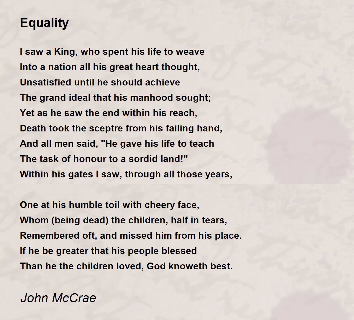 Equality Poem by John McCrae - Poem Hunter
