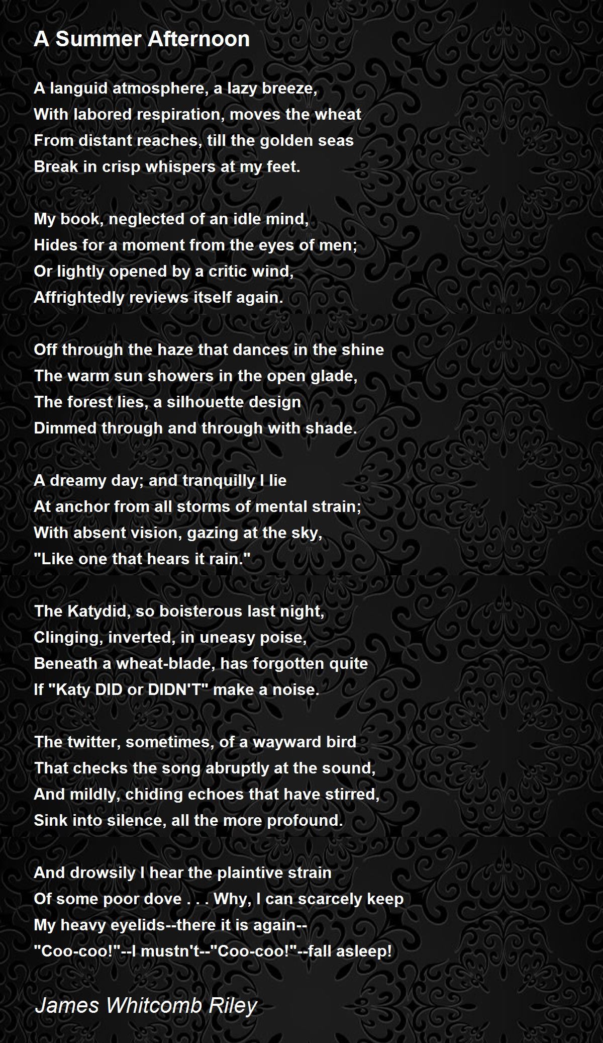 A Summer Afternoon Poem by James Whitcomb Riley - Poem Hunter