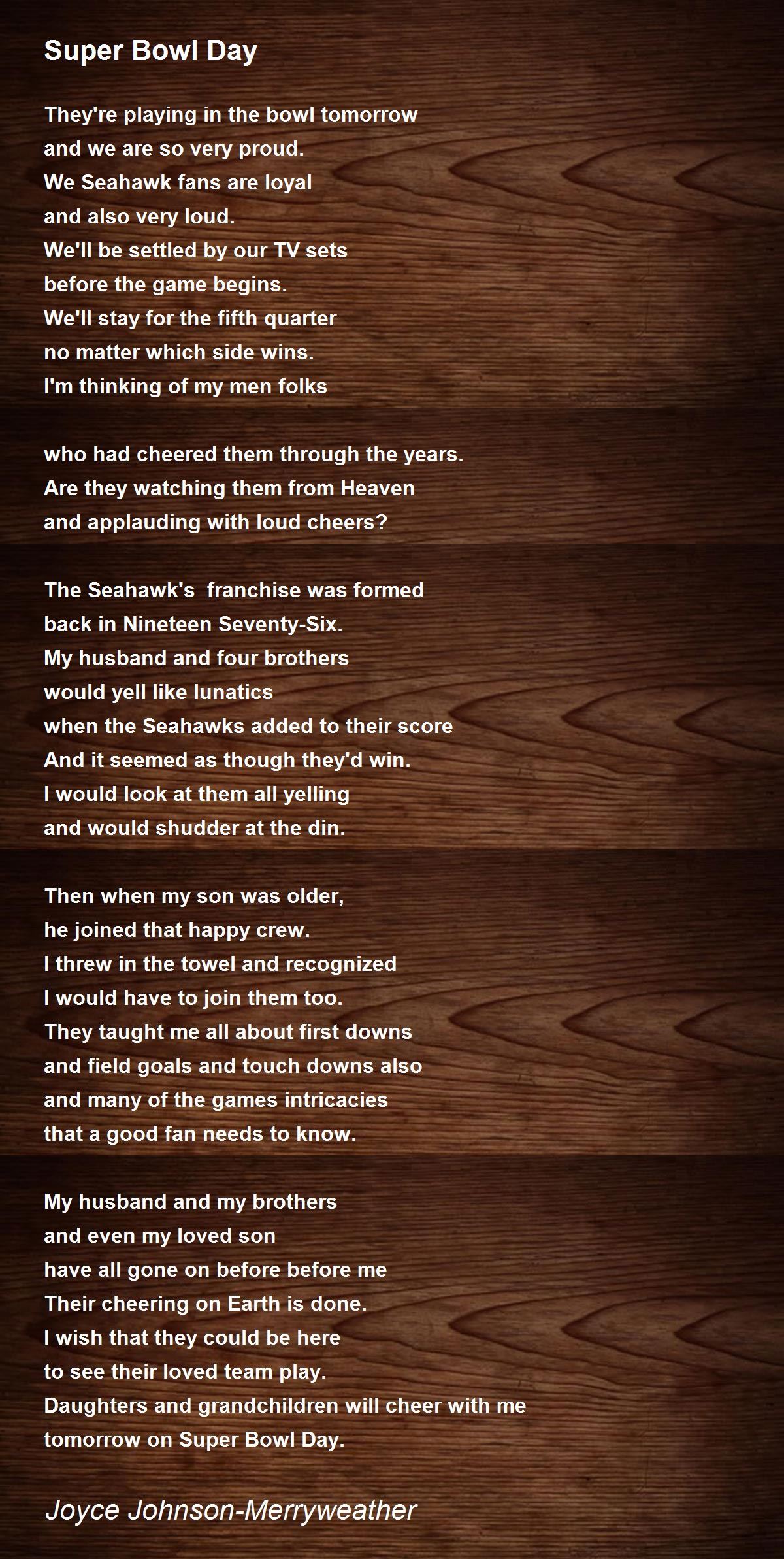 Super Bowl Day Poem by Joyce JohnsonMerryweather Poem Hunter