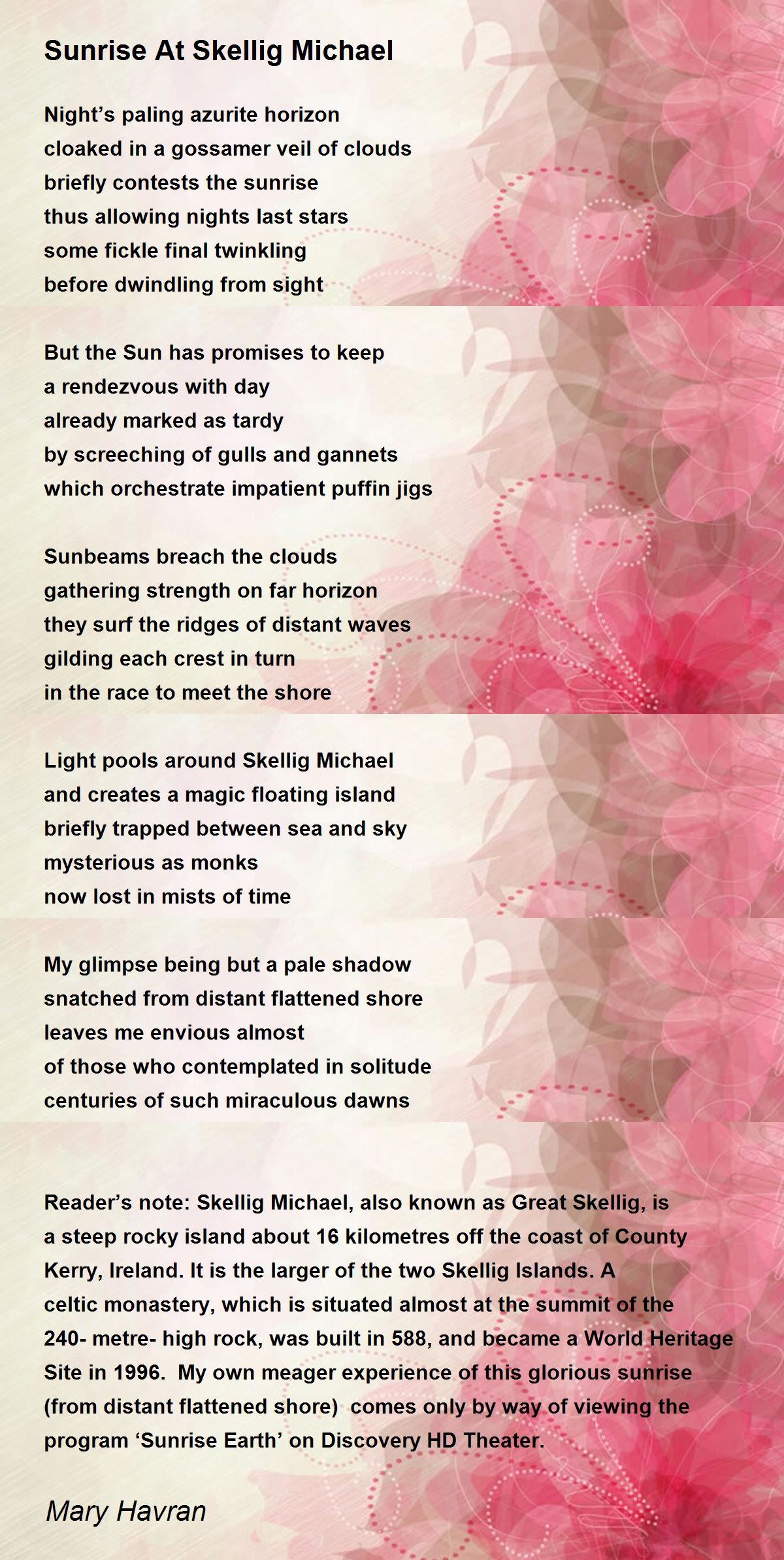 Sunrise At Skellig Michael Poem by Mary Havran - Poem Hunter