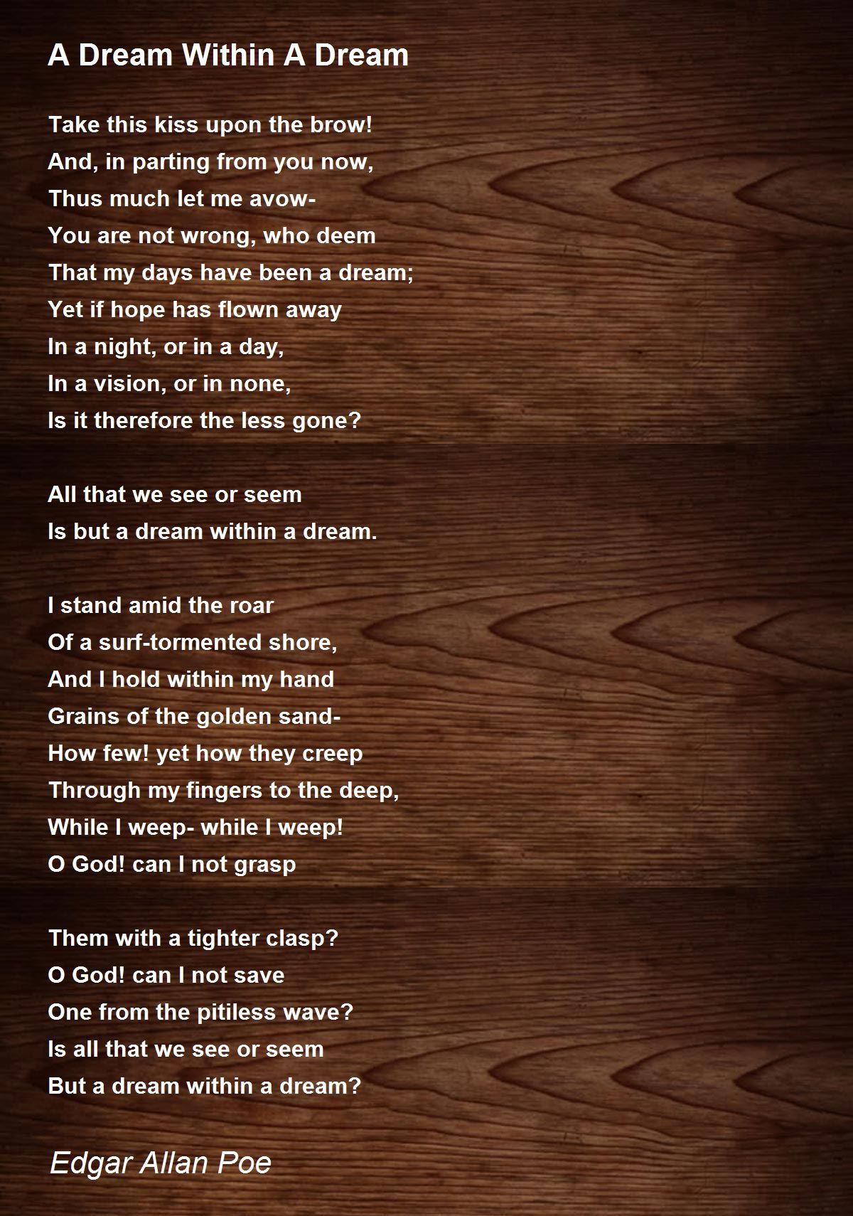 A Dream Within A Dream Poem by Edgar Allan Poe - Poem Hunter