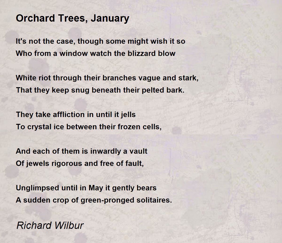 Orchard Trees, January Poem by Richard Wilbur Poem Hunter