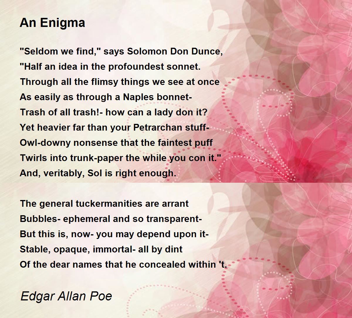An Enigma Poem by Edgar Allan Poe - Poem Hunter