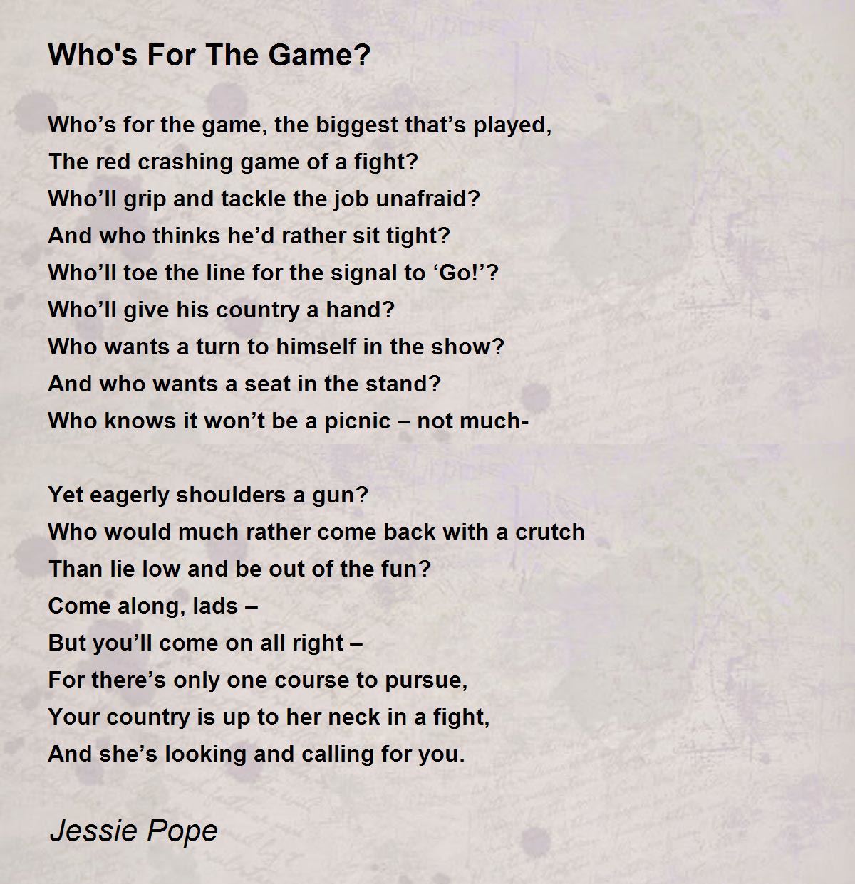 Who's For The Game? Poem by Jessie Pope - Poem Hunter