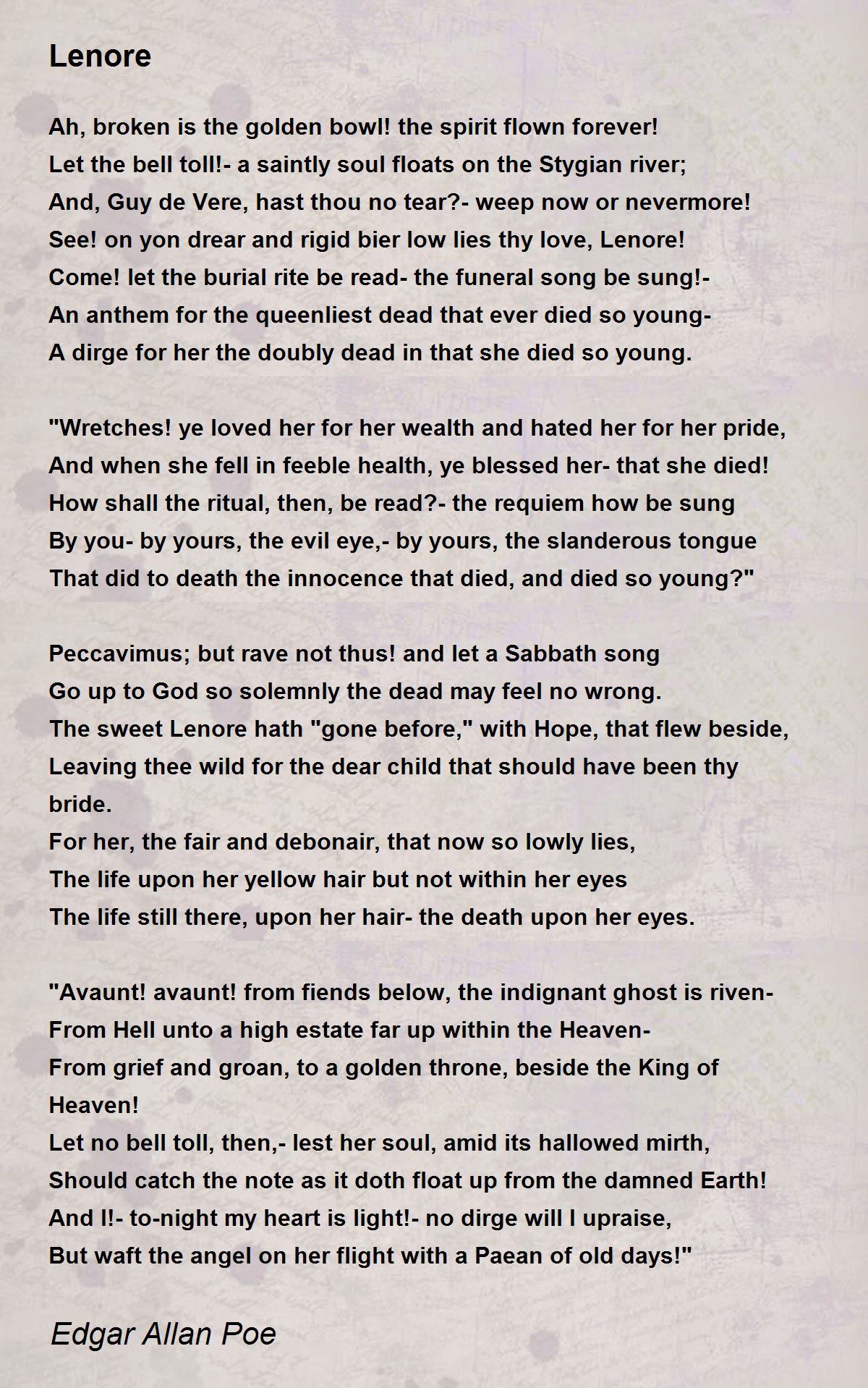 Lenore Poem by Edgar Allan Poe - Poem Hunter